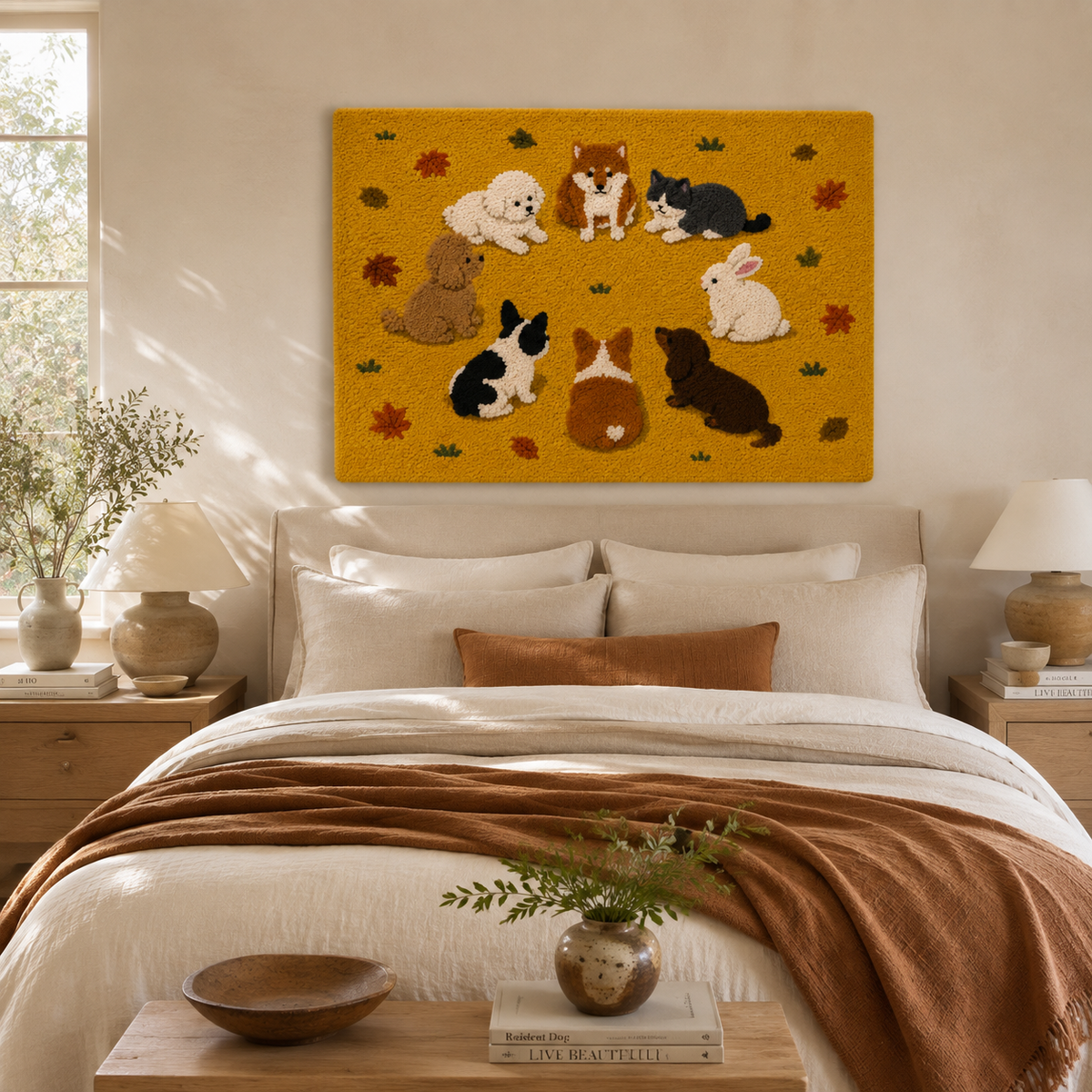 Saffron Cat Chorus wall art by Hewn Earth featuring colorful, artistic feline design on a neutral background