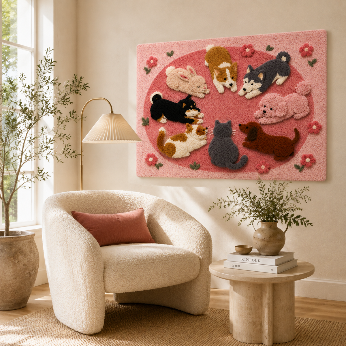 Hewn Earth Rose Cat Siesta wall art featuring a serene cat resting among roses, decorative wall decor for cozy spaces.
