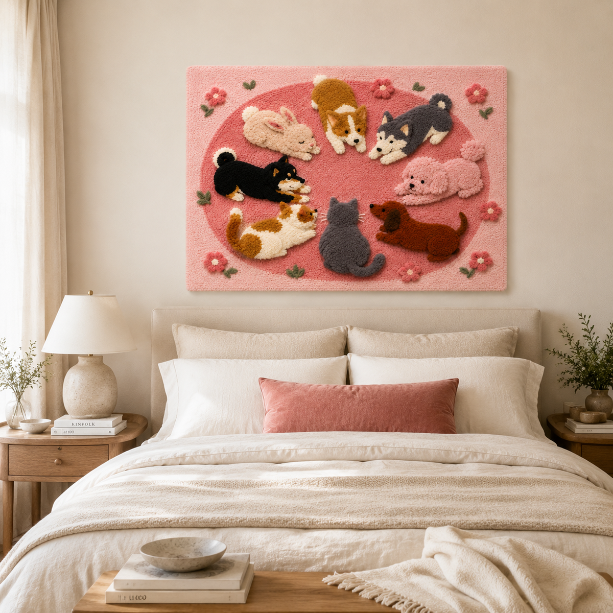 Hewn Earth Rose Cat Siesta wall art featuring a serene cat resting among roses, suitable for home decor.