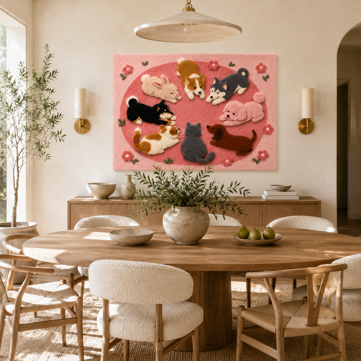 Hewn Earth Rose Cat Siesta wall art featuring a serene cat resting among roses, perfect for cat lovers and home decor.
