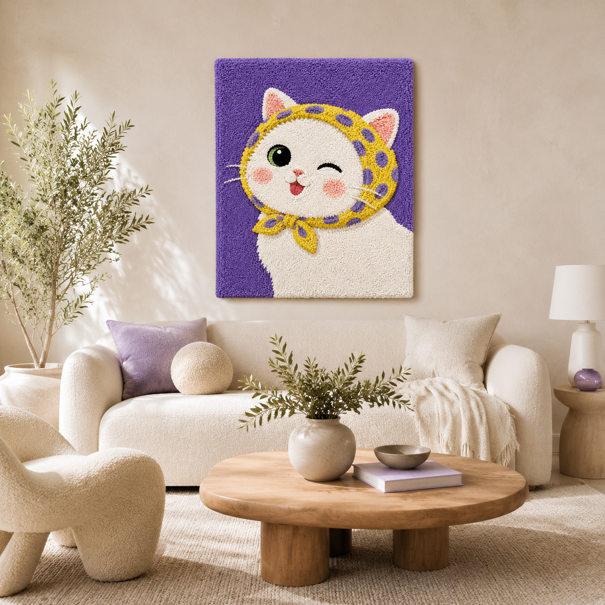 Sunflower Cat Wink wall art by Hewn Earth featuring a playful cat illustration with sunflowers, perfect for home decor.