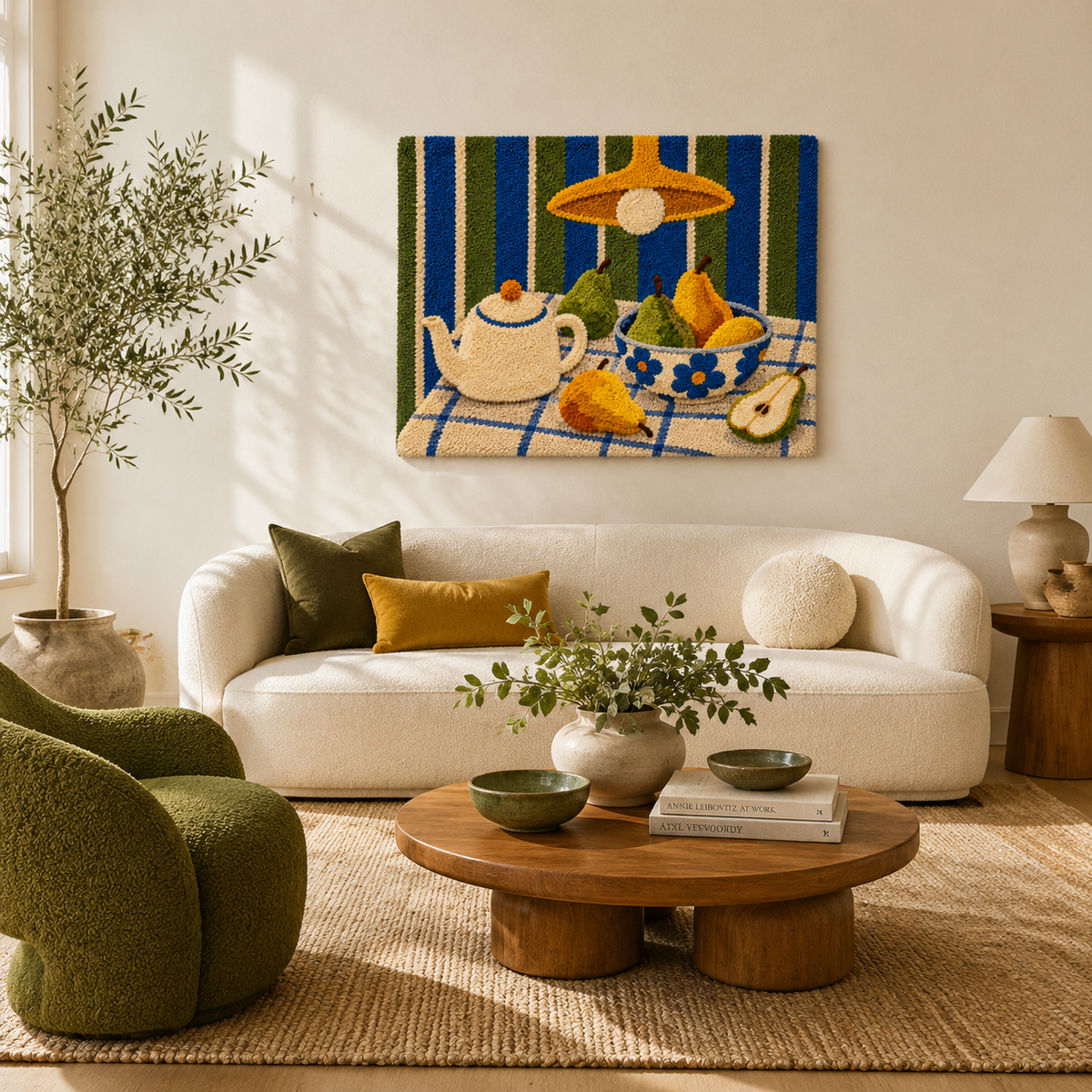 Hewn Earth striped tea ritual wall art featuring bold, colorful stripes displayed on a room wall for modern decor.