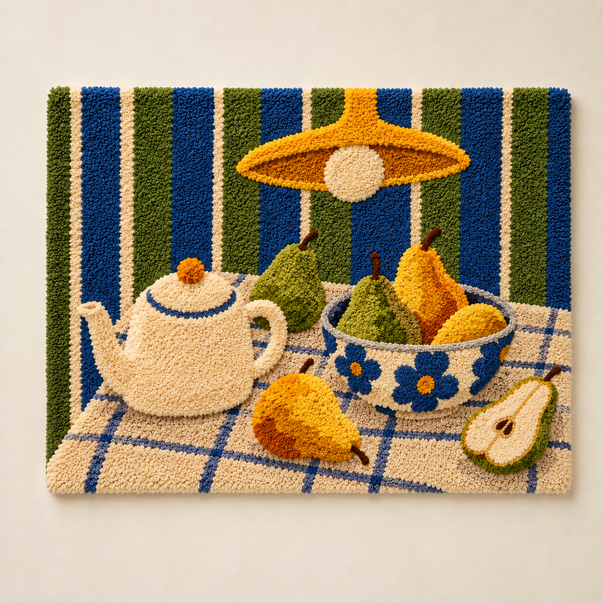 Hewn Earth striped tea ritual wall art featuring abstract, colorful stripes ideal for modern home decor.