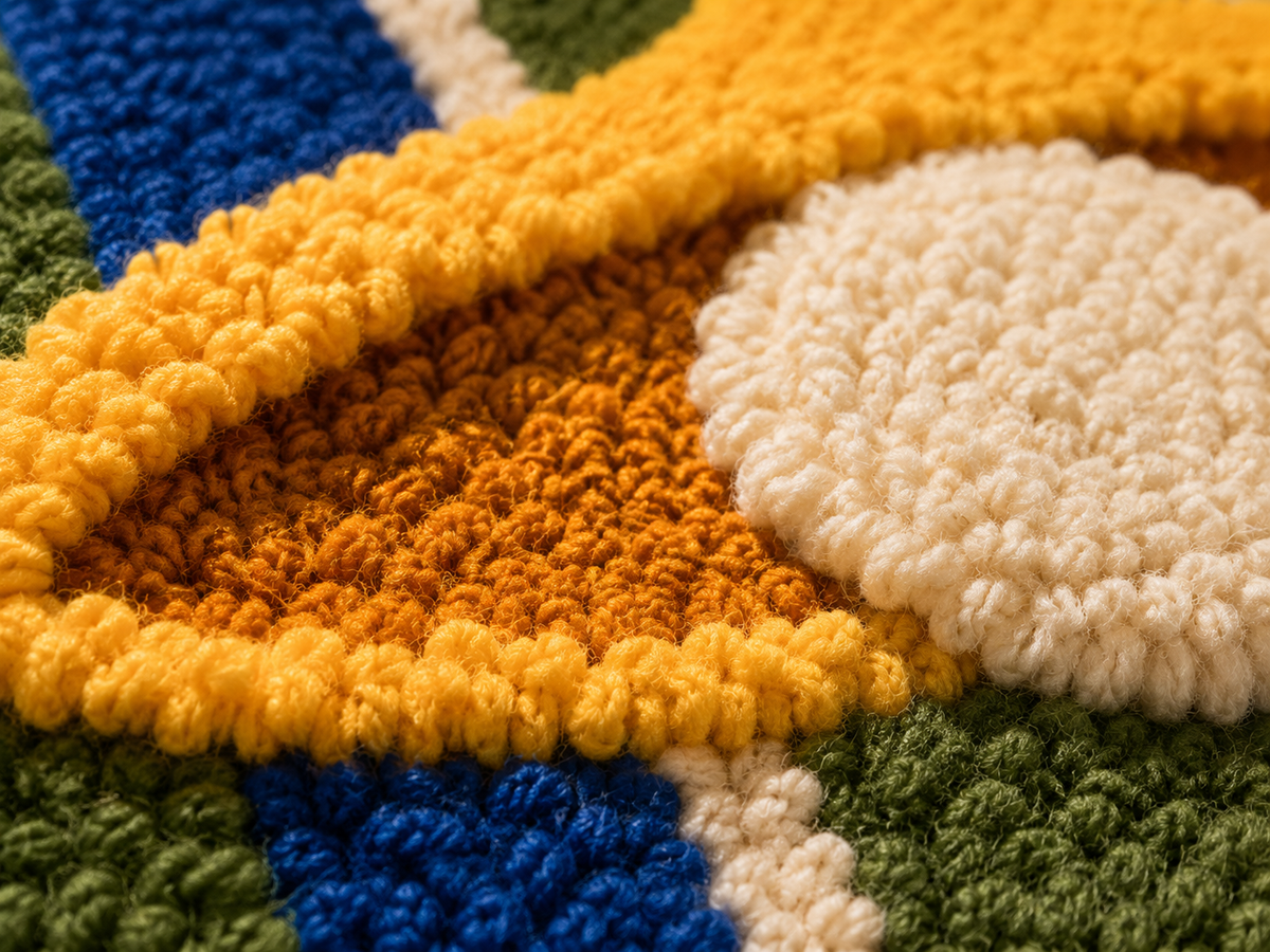 Close-up of Hewn Earth striped tea ritual wall art featuring textured, colorful stripes and intricate detail.