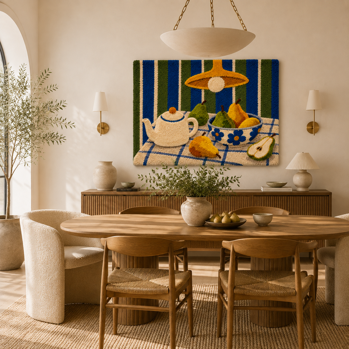 Hewn Earth Striped Tea Ritual wall art featuring a colorful, abstract design on a neutral background for home decor.