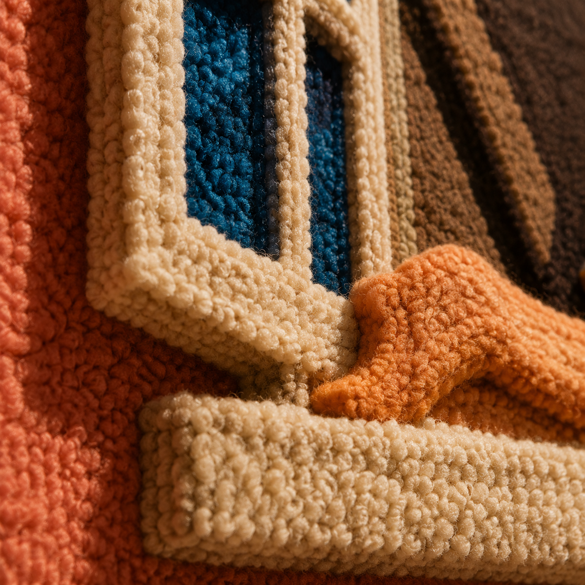 Close-up of Hewn Earth terracotta wall art featuring a window-shaped cat design, showcasing warm earthy tones and detailed craftsmanship.