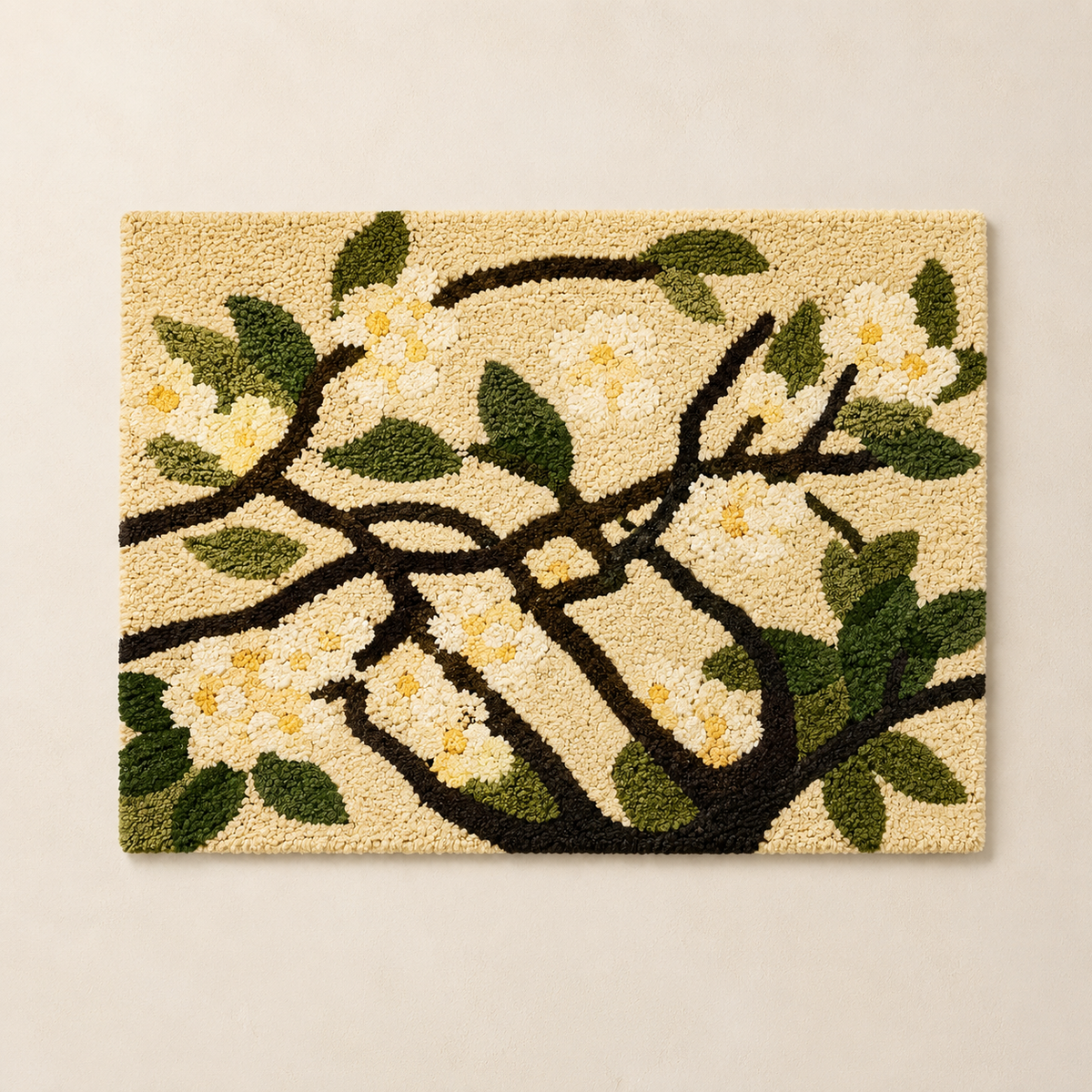 Hewn Earth Moonlit Blossom Bough wall art featuring a delicate floral design with moonlit accents on a neutral background.
