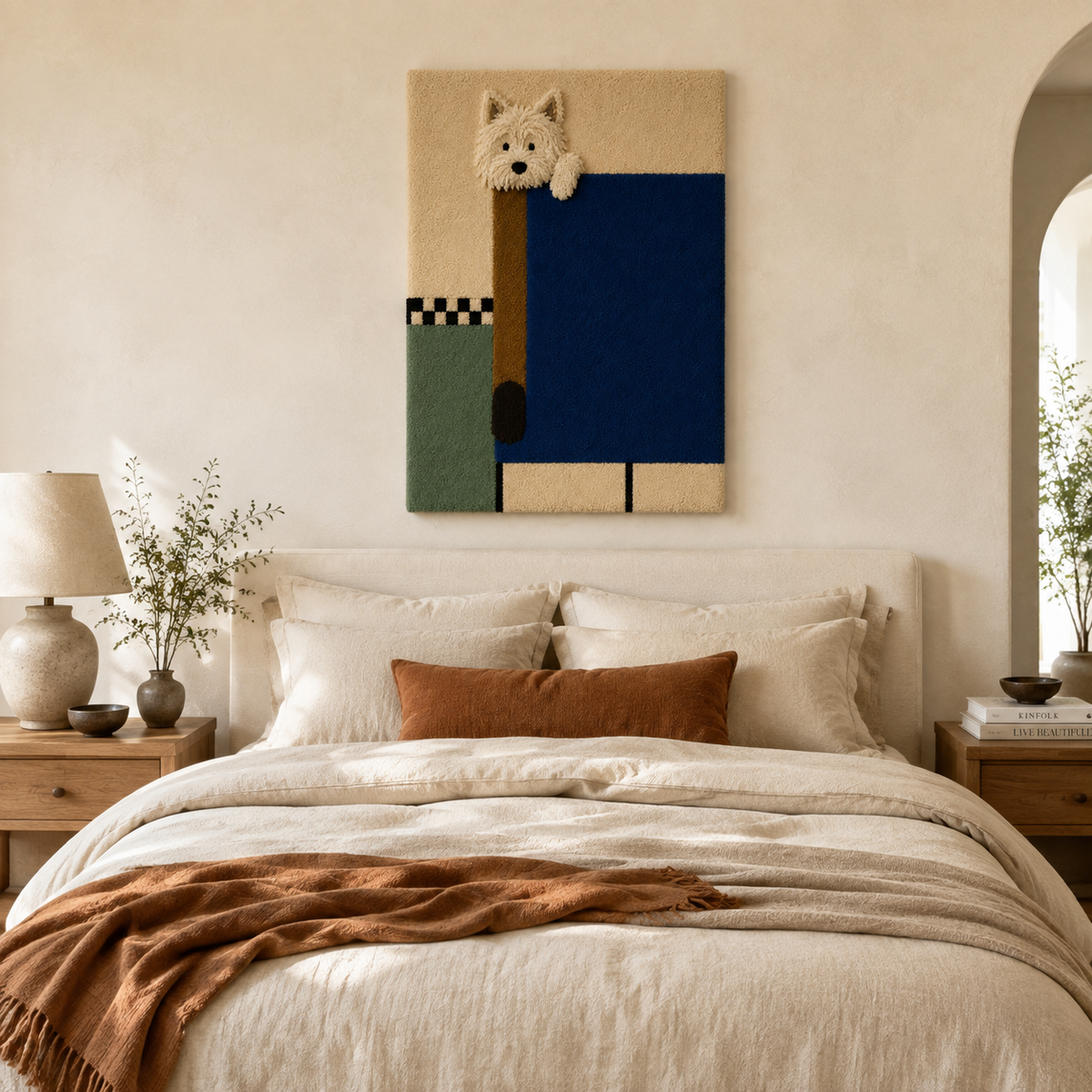 Blue door guardian wall art by Hewn Earth featuring a detailed, artistic depiction of a guardian figure in vibrant blue tones.