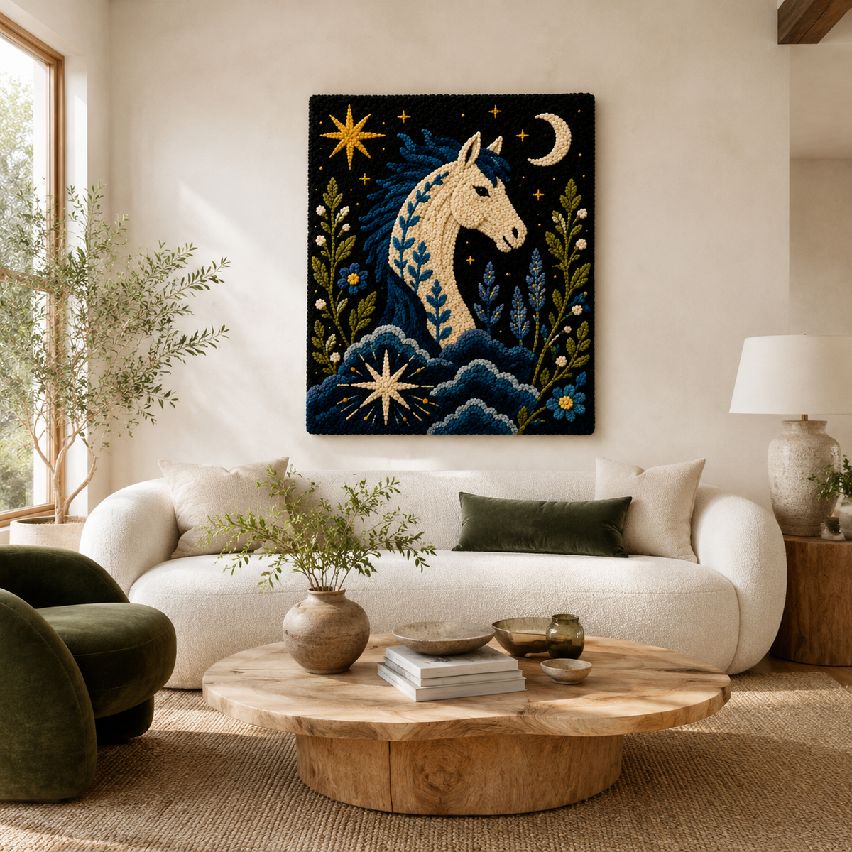 Hewn Earth Tidal Moon Horse wall art featuring a serene horse and moon scene in a natural, artistic design for home decor.