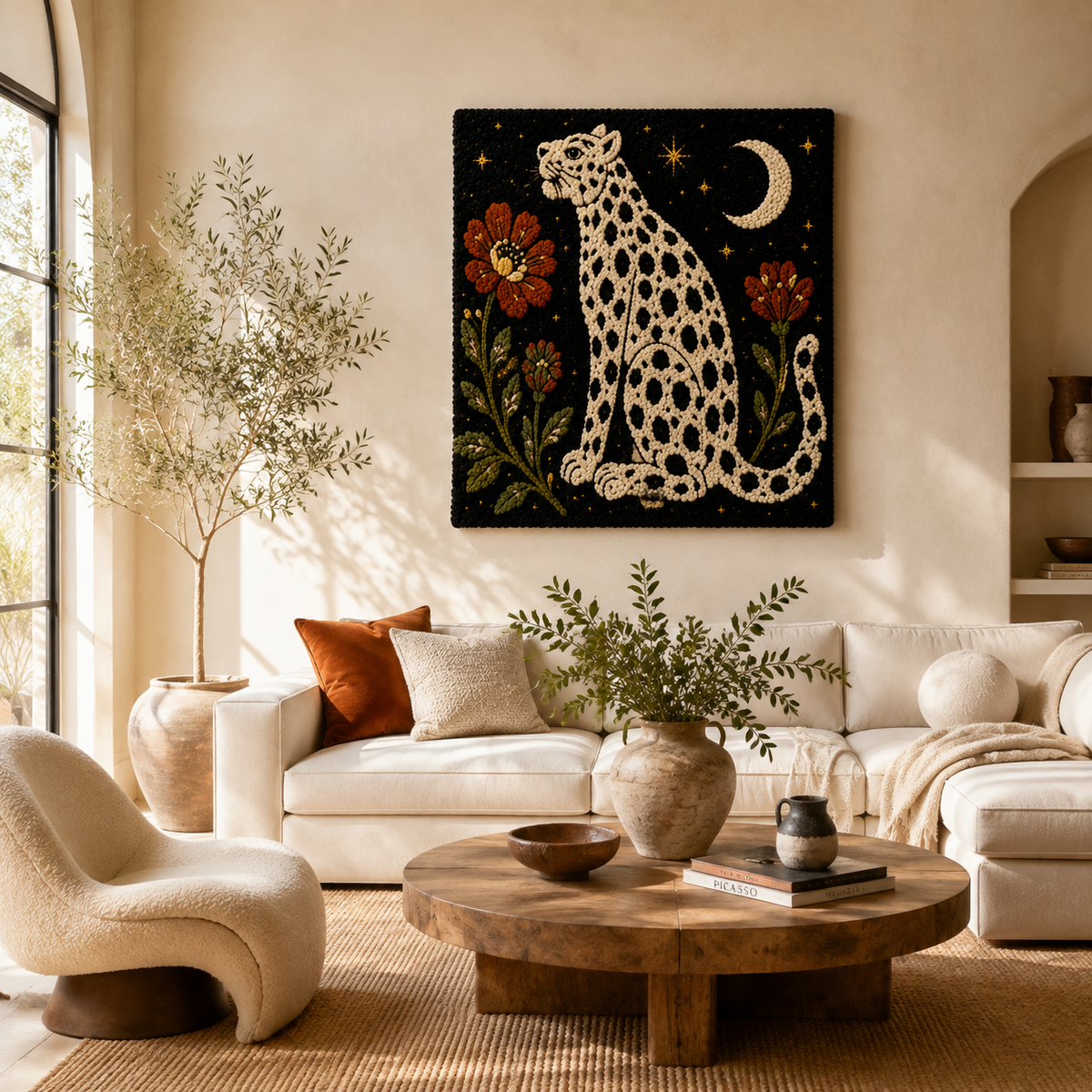 Leopard Garden Sentinel wall art by Hewn Earth featuring a detailed leopard design on a decorative wall piece.