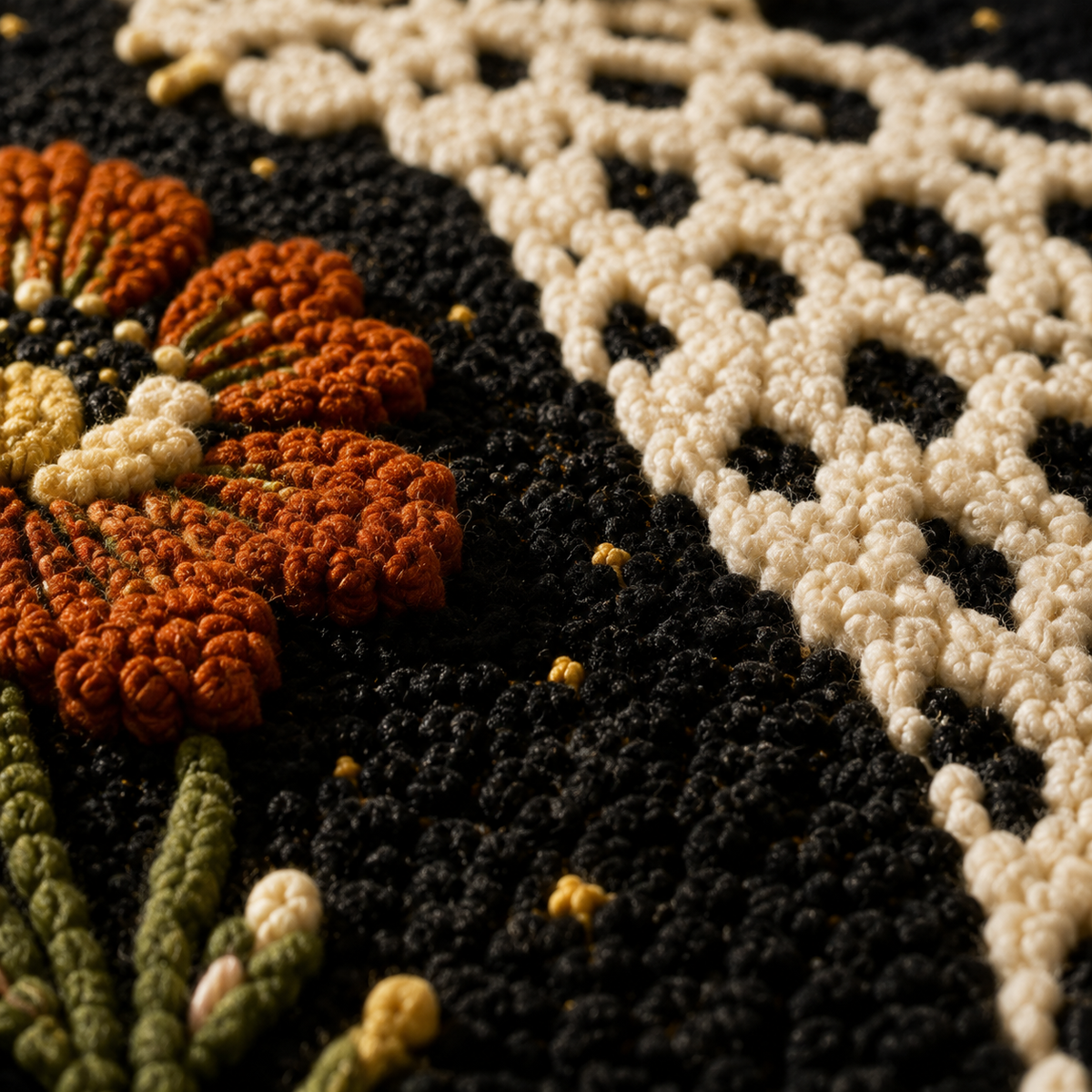 Close-up of Hewn Earth Crescent Leopard Bloom wall art featuring vibrant, detailed floral and animal design on canvas.