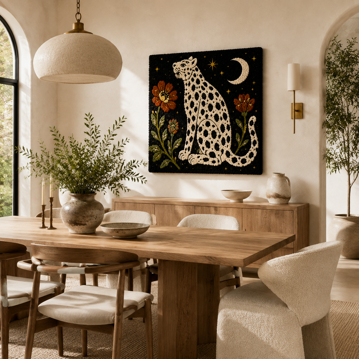 Hewn Earth Crescent Leopard Bloom wall art featuring a vibrant, abstract leopard print design on a canvas.