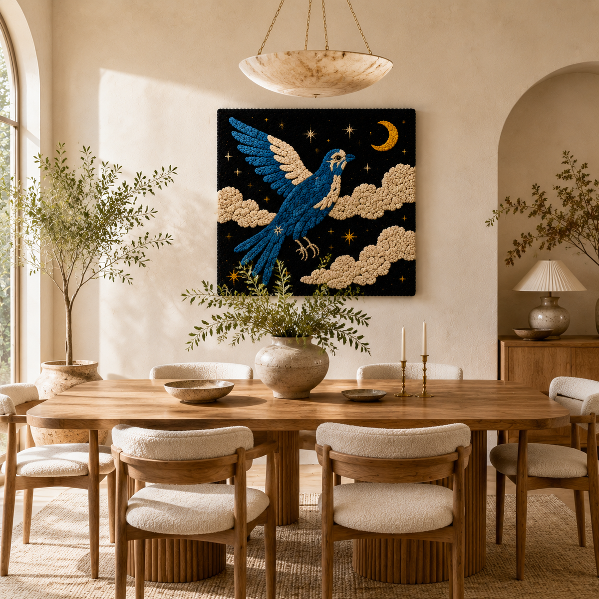 Hewn Earth Cloudflight Bluebird wall art featuring a vibrant bluebird design on a textured background.