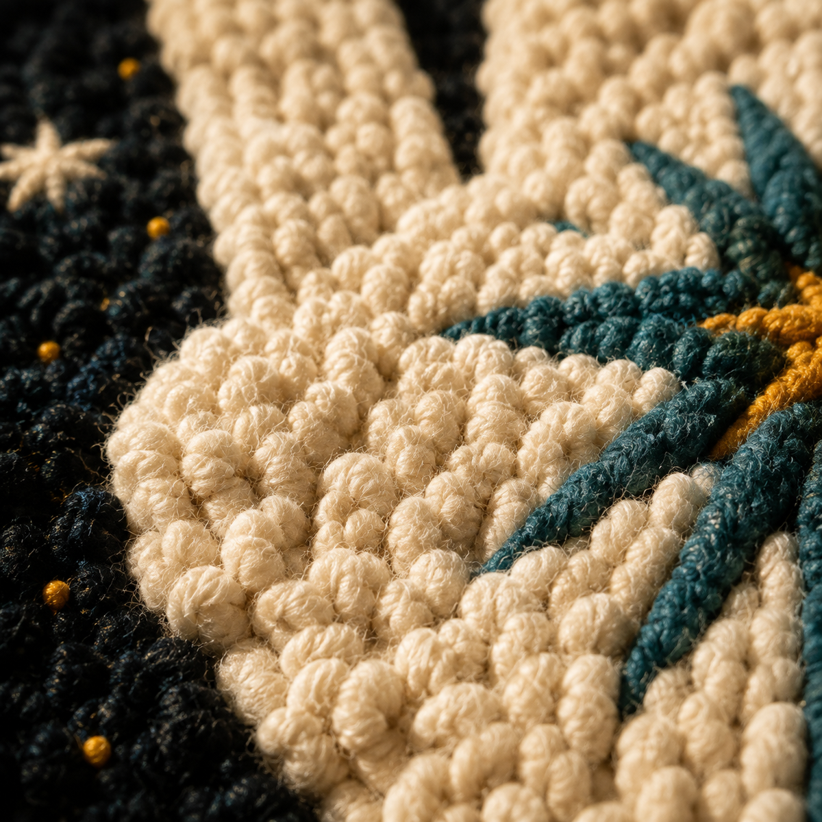 Close-up of Hewn Earth Palm of the Cosmos wall art featuring intricate cosmic-themed design on textured surface.