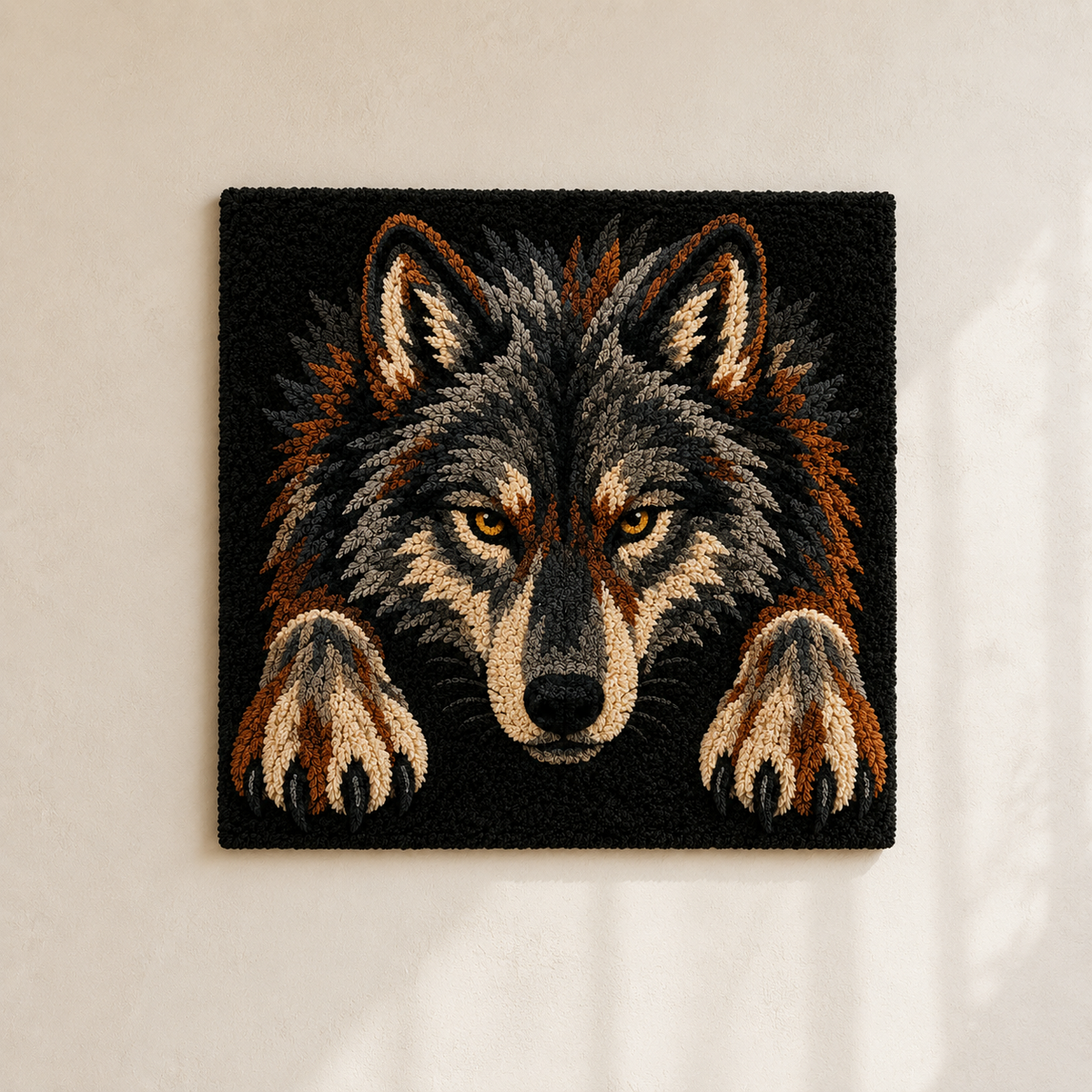 Woodland Wolf Wall Art by Hewn Earth, featuring a detailed illustration of a wolf in a natural woodland setting.