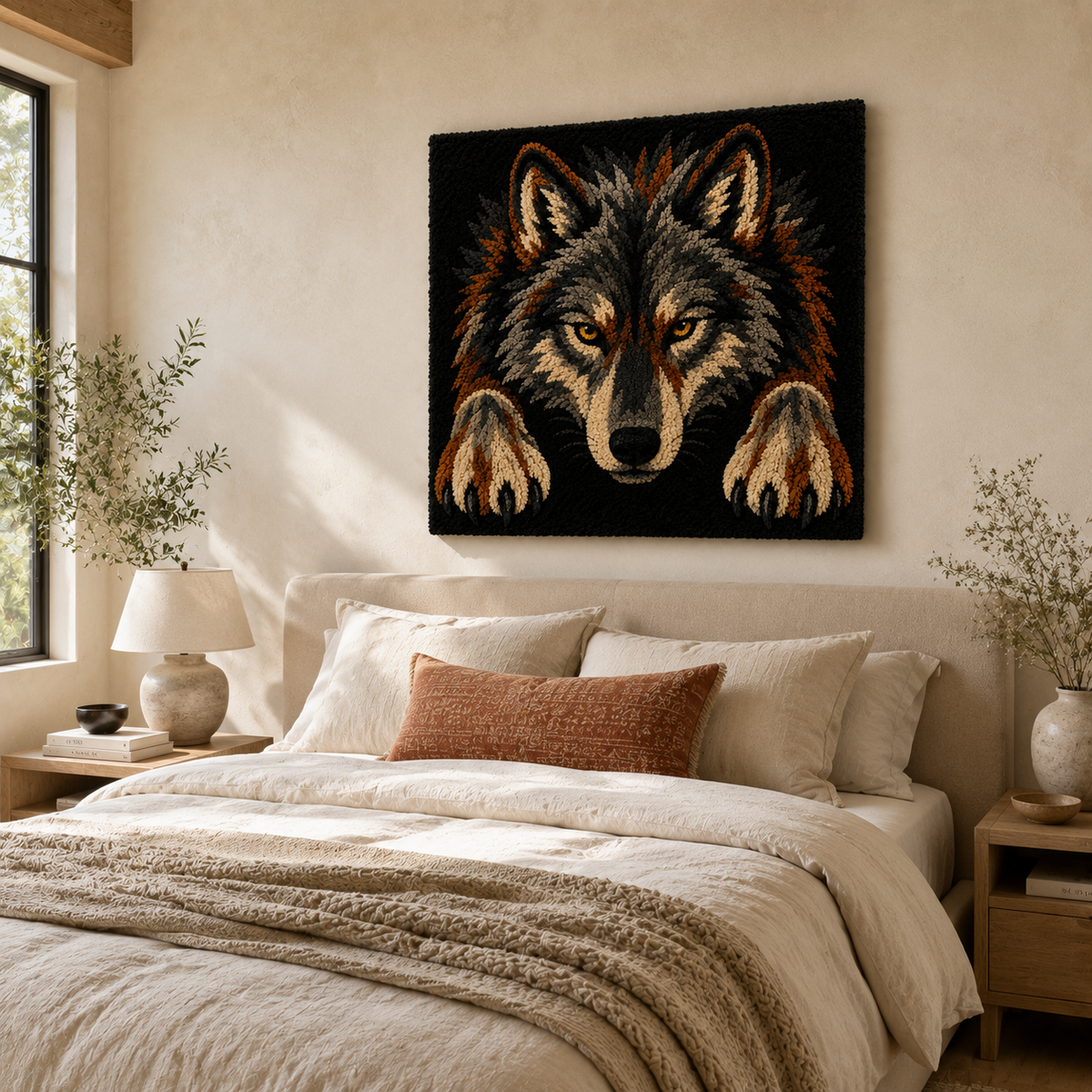 Woodland Wolf Wall Art by Hewn Earth featuring a detailed illustration of a wolf in a natural woodland setting.
