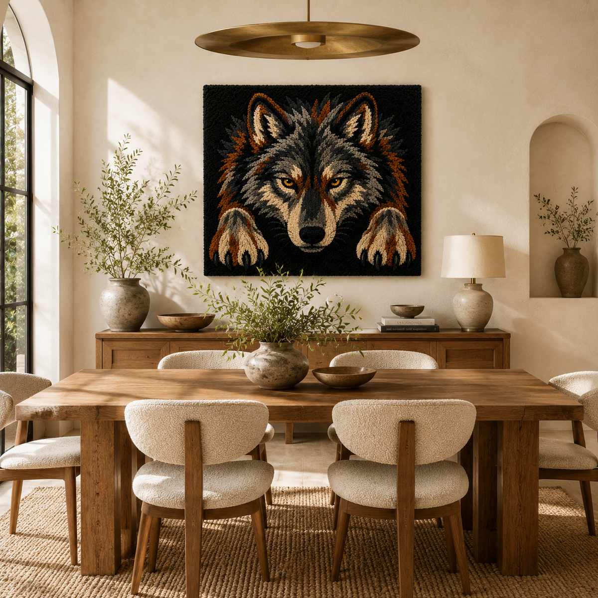 Woodland Wolf Wall Art by Hewn Earth featuring a detailed illustration of a wolf in a natural forest setting.