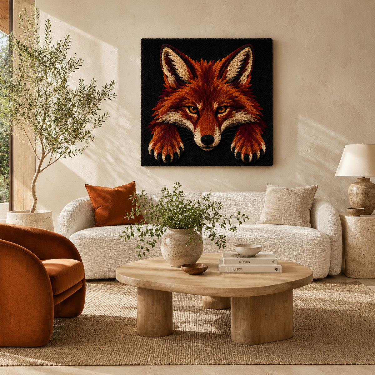 Hewn Earth Ember Fox wall art piece featuring a detailed fox illustration on a textured background for home decor.