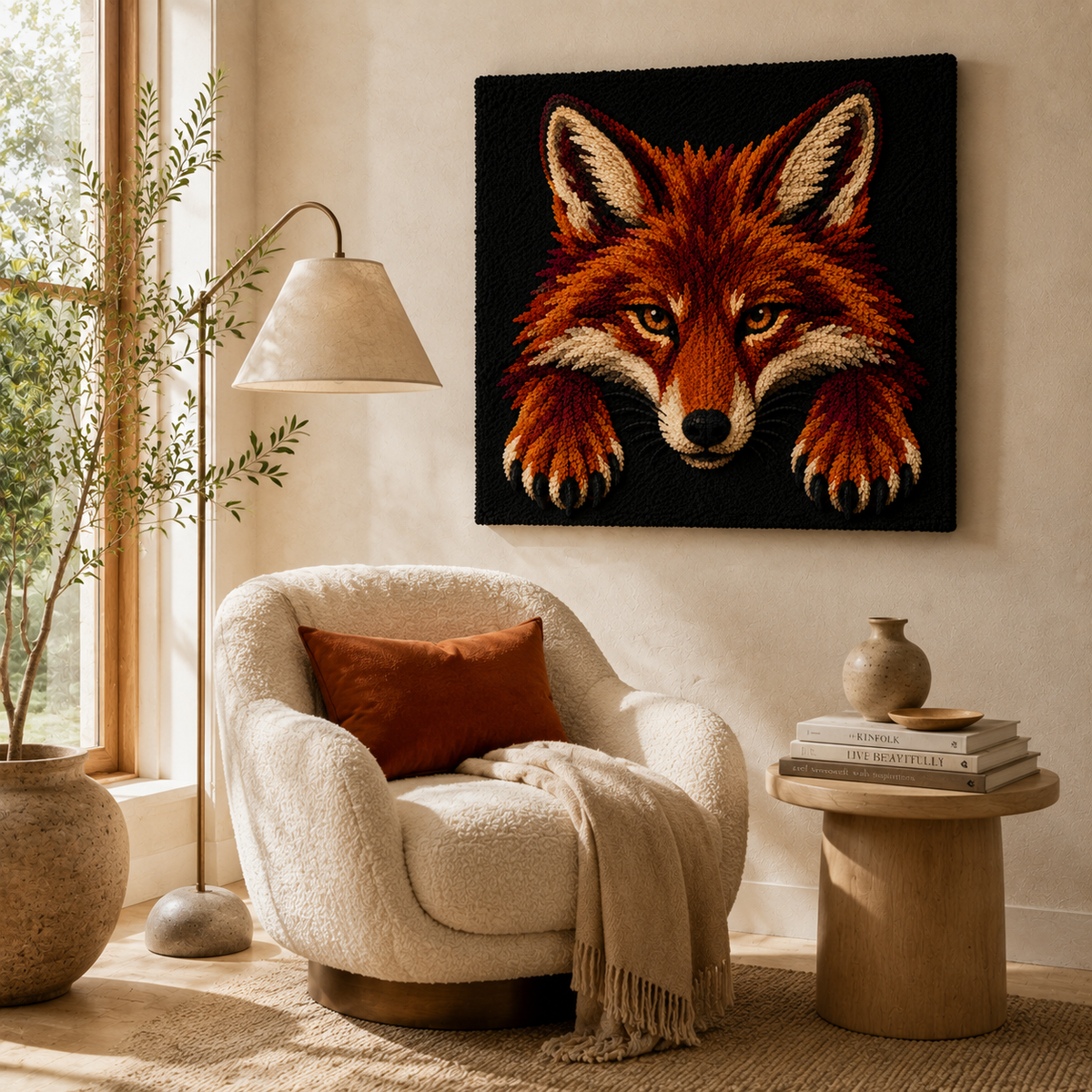 Hewn Earth Ember Fox wall art featuring a detailed illustration of an ember fox on a textured background.