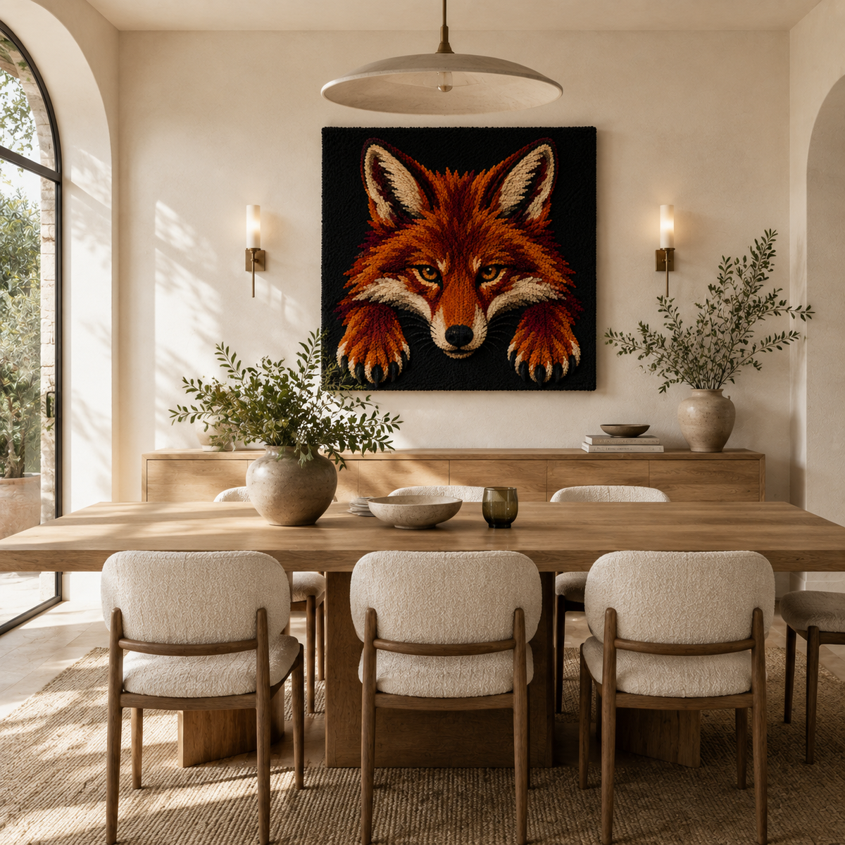 Hewn Earth Ember Fox wall art featuring a detailed illustration of a fiery fox in warm tones, ideal for home decor.