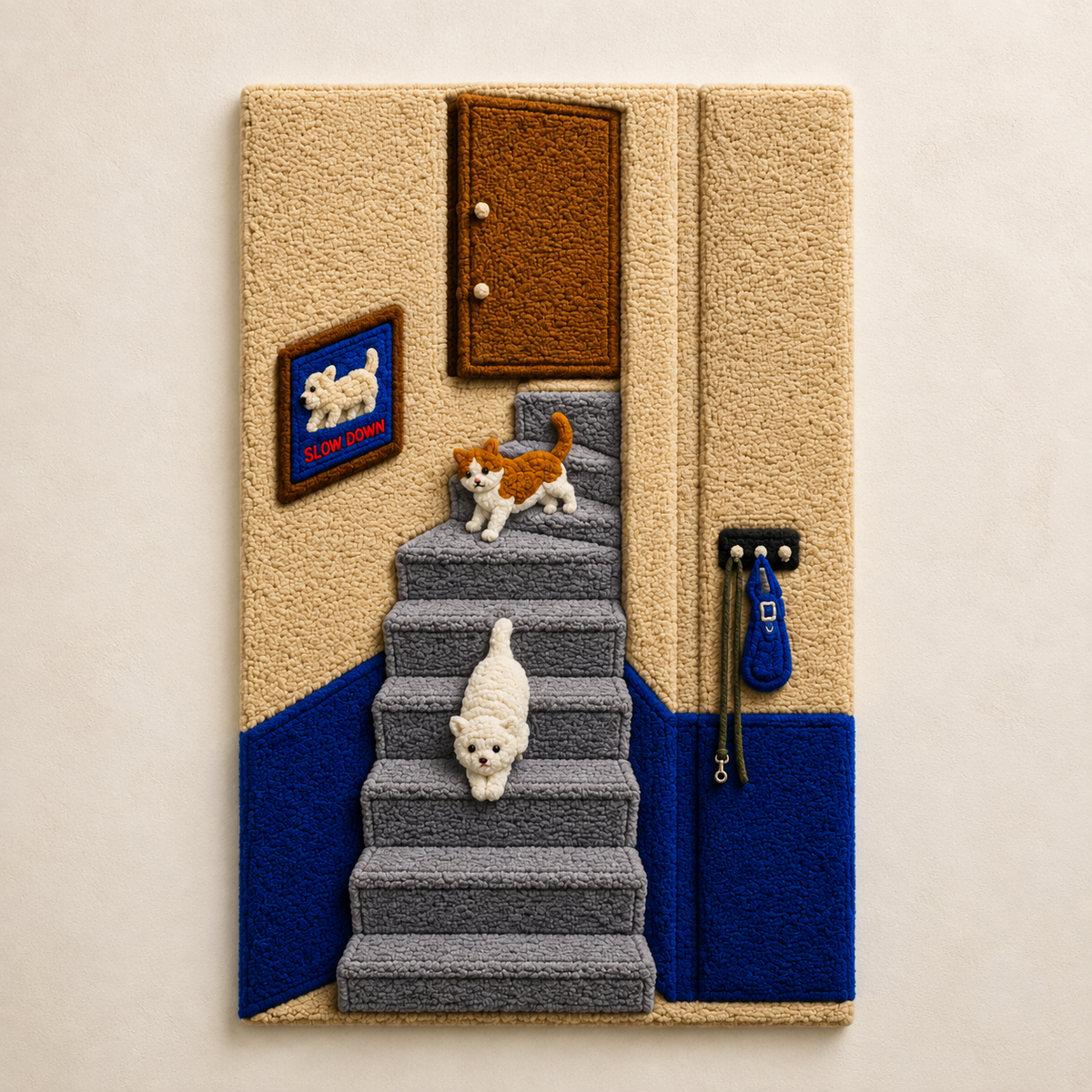 Hewn Earth Rabbit Stairwell Tale wall art featuring a whimsical rabbit illustration on a light background.