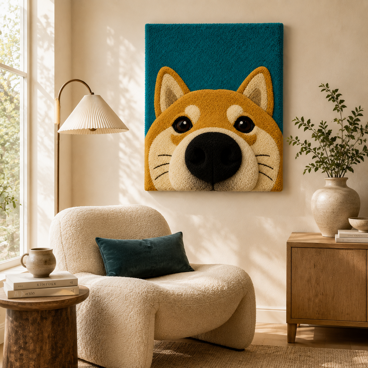 Colorful teal Corgi wall art by Hewn Earth featuring a playful design on a decorative wall art piece.