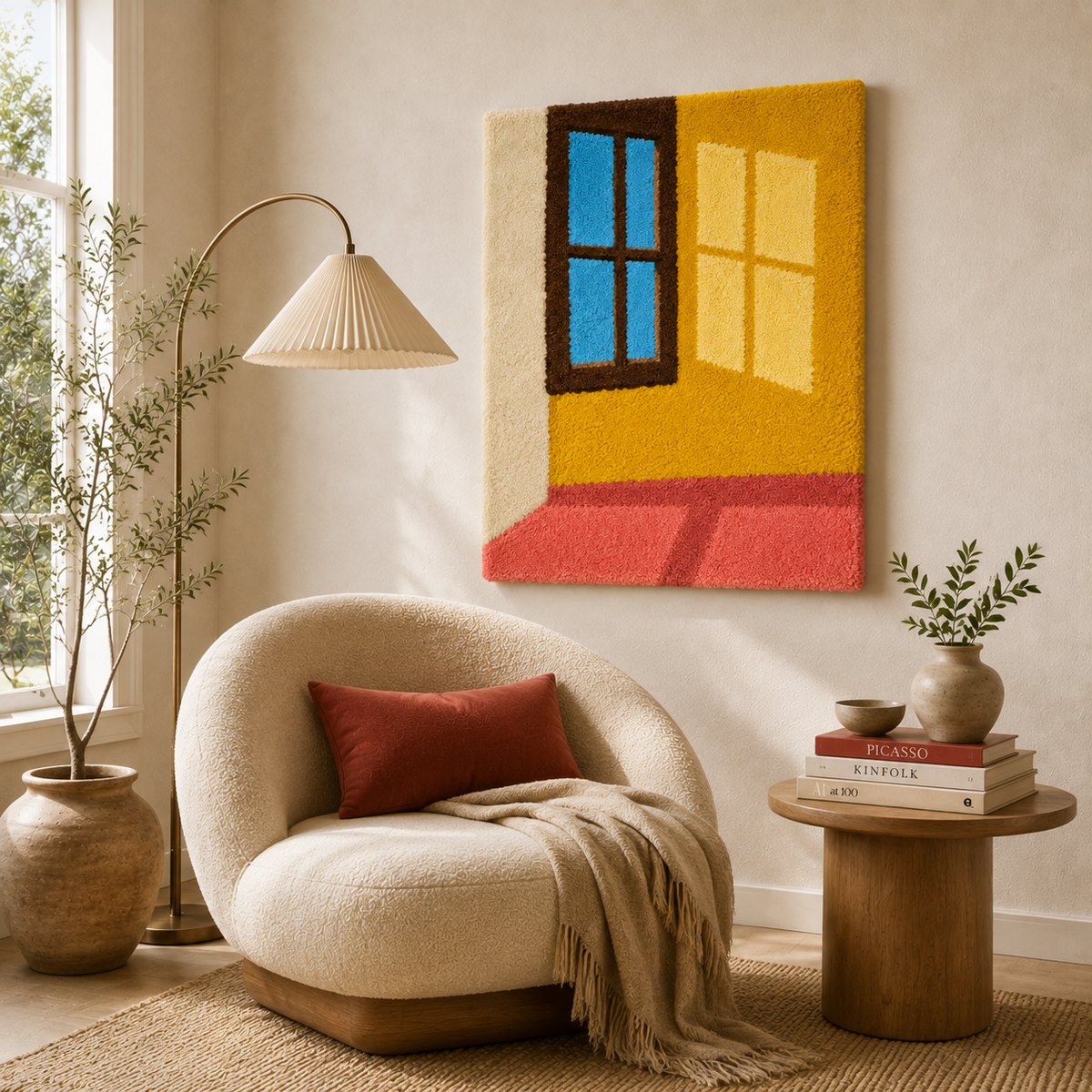 Hewn Earth Sunlit Window Geometry wall art featuring abstract geometric shapes and warm sunlight tones.