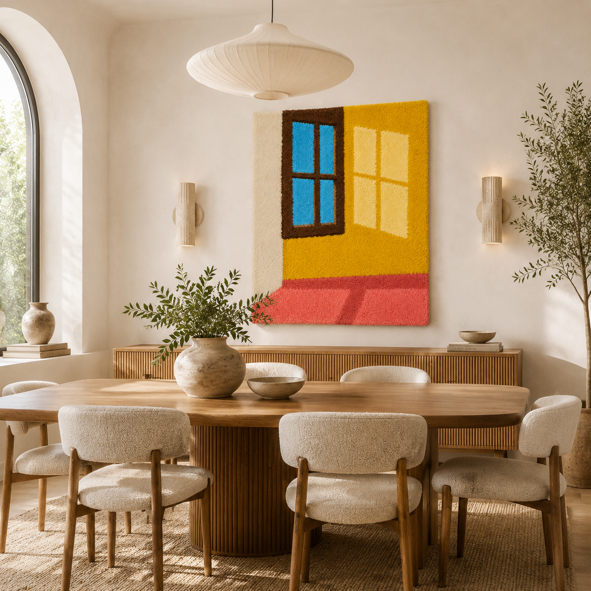 Sunlit window geometric wall art by Hewn Earth featuring modern abstract shapes and warm, natural tones.