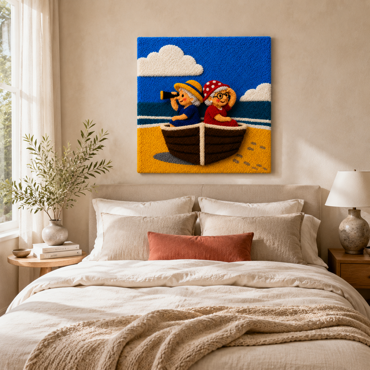 Hewn Earth Merry Sailors Ashore wall art featuring a nautical scene with sailors and ships on a textured canvas.