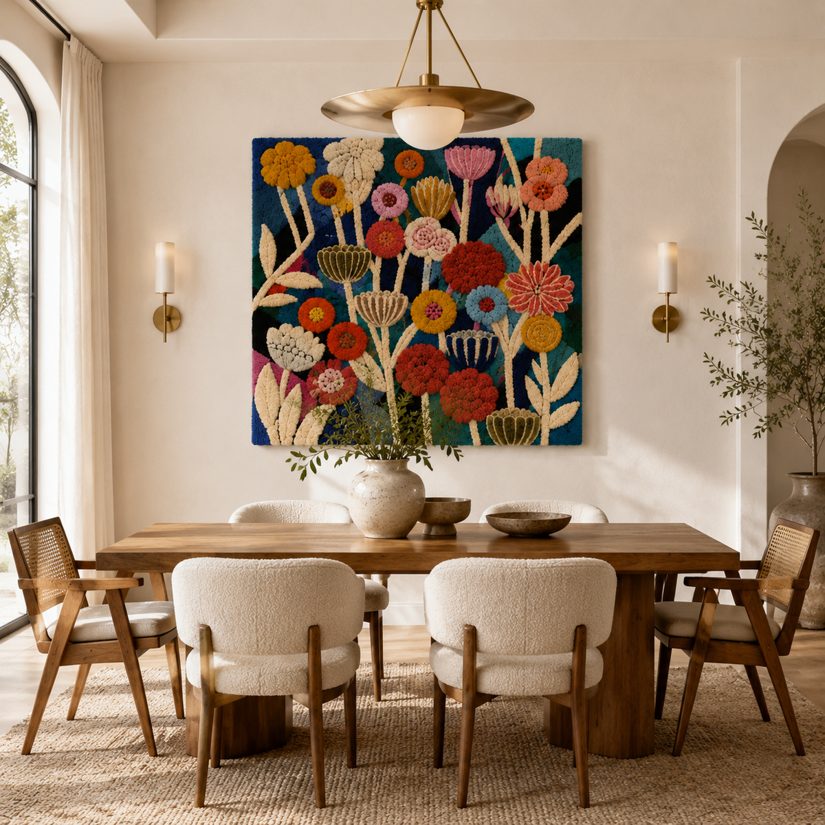 Hewn Earth Midnight Flower Festival wall art featuring vibrant floral design on a dark background, suitable for home decor.