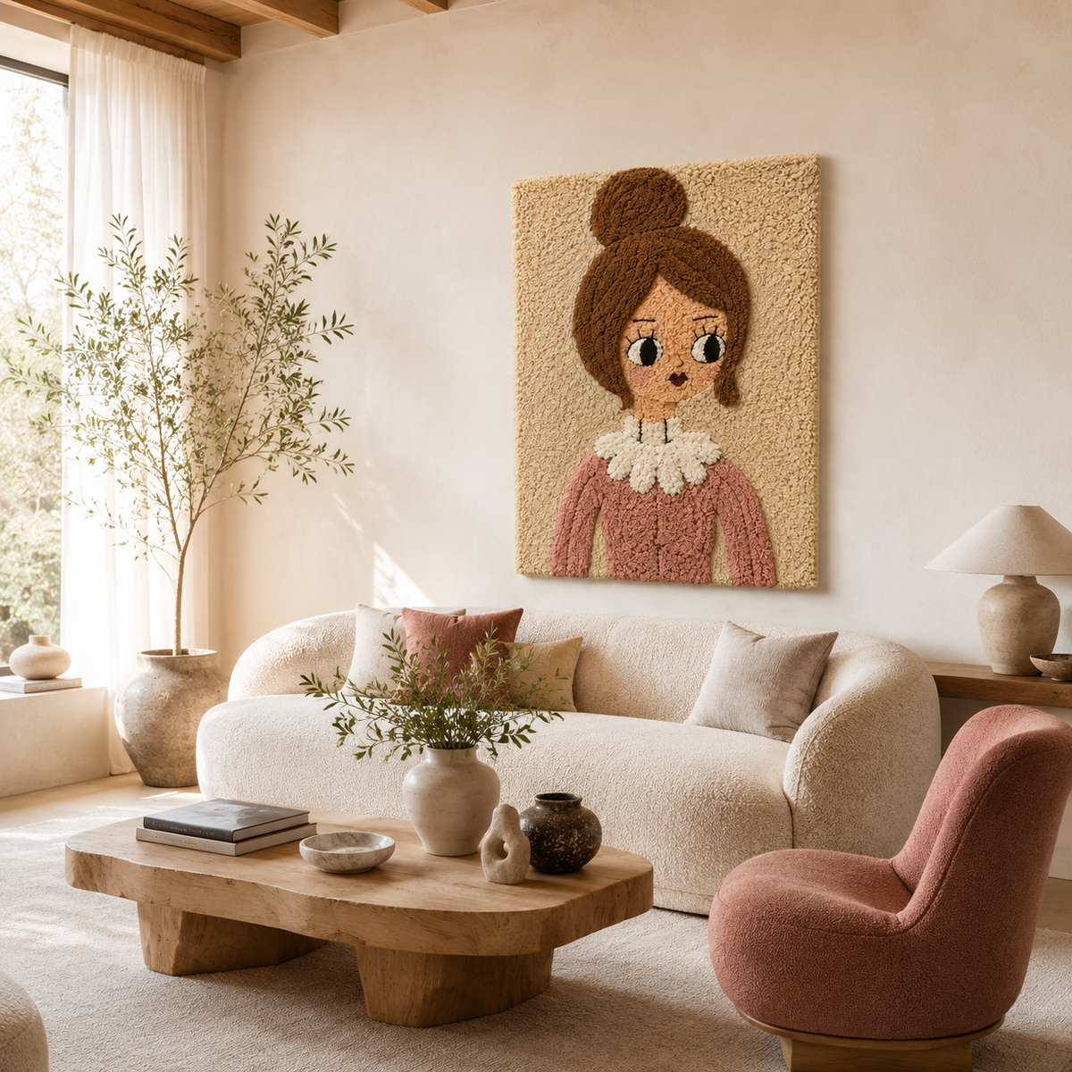 Ivory Bow Girl wall art by Hewn Earth featuring a charming girl with an ivory bow, perfect for nursery or child's room decor.
