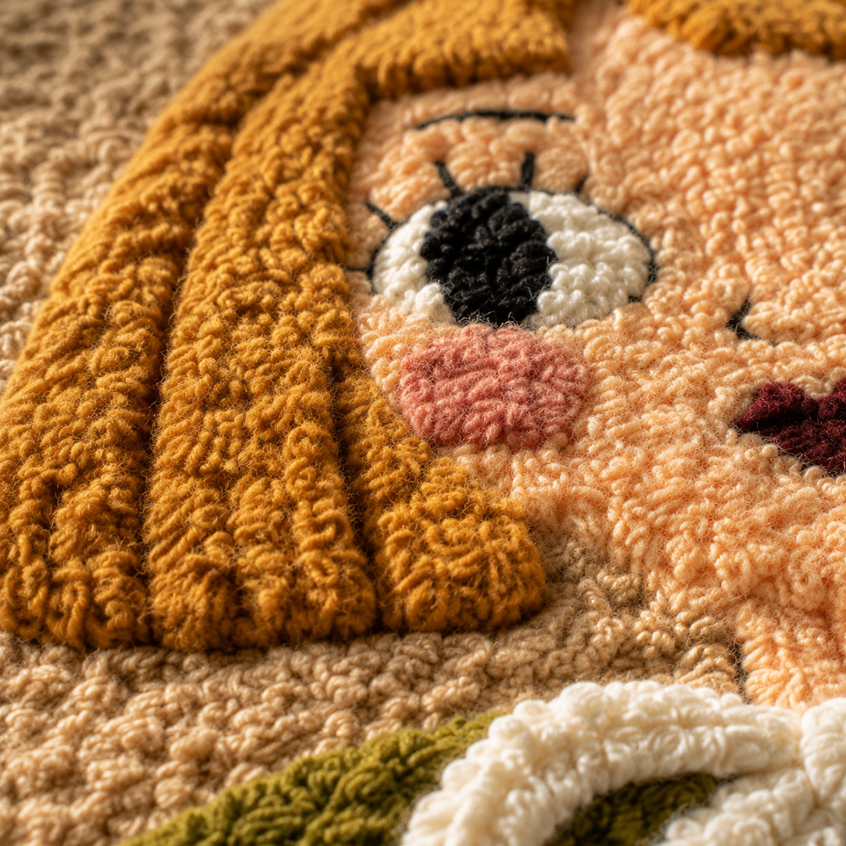 Close-up of Hewn Earth Olive Bow Girl wall art showcasing detailed illustration and vibrant colors.