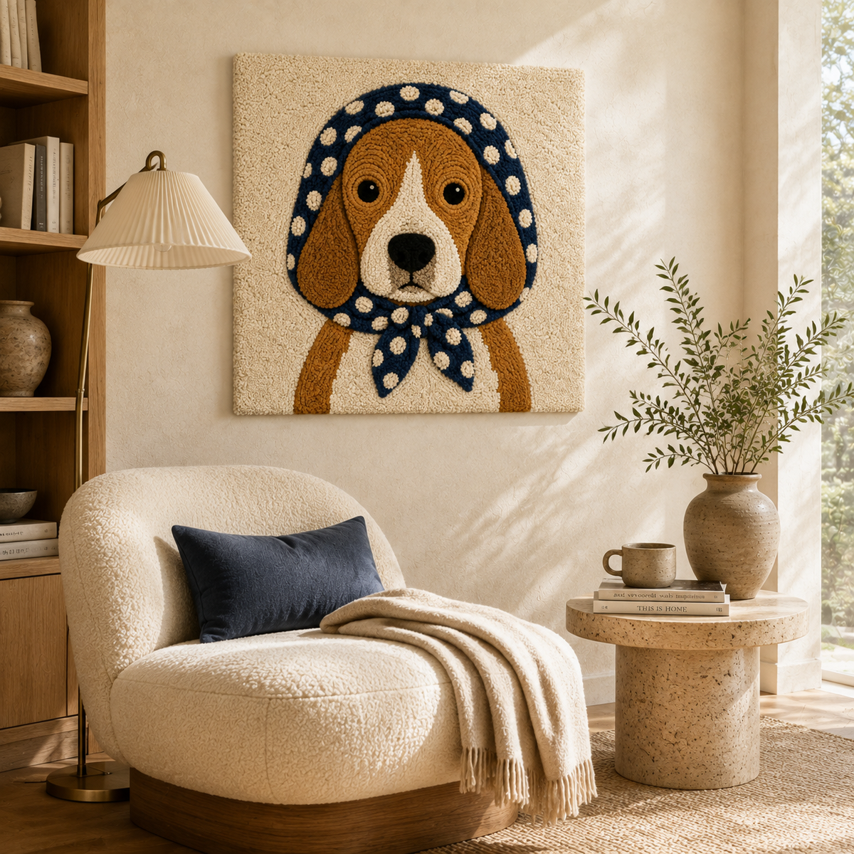 Hewn Earth Polka Dot Hound wall art featuring a playful polka dot pattern and a hound dog silhouette on a neutral background.