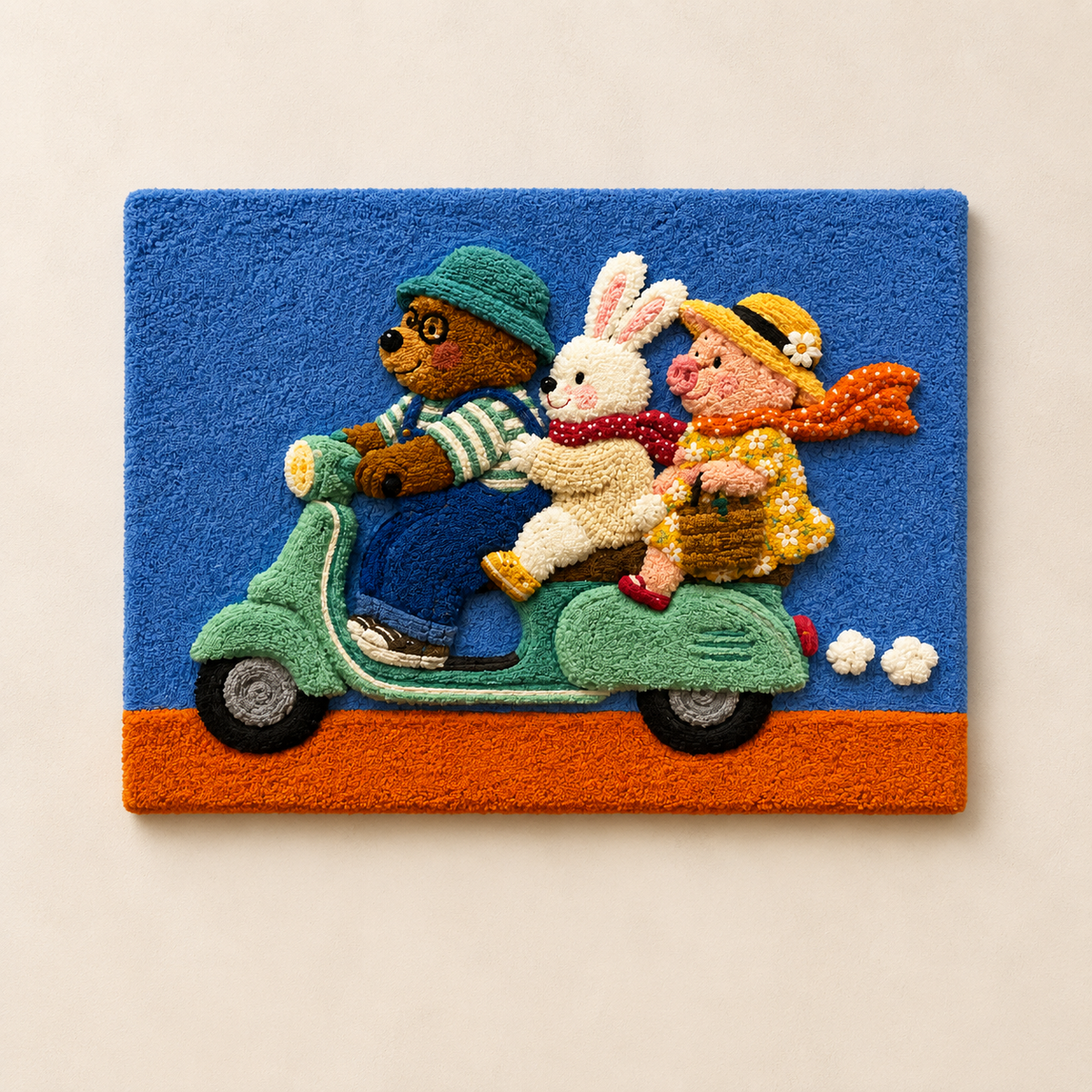 Hewn Earth Scooter Picnic Dash wall art featuring a colorful scooter and picnic scene, suitable for modern home decor.