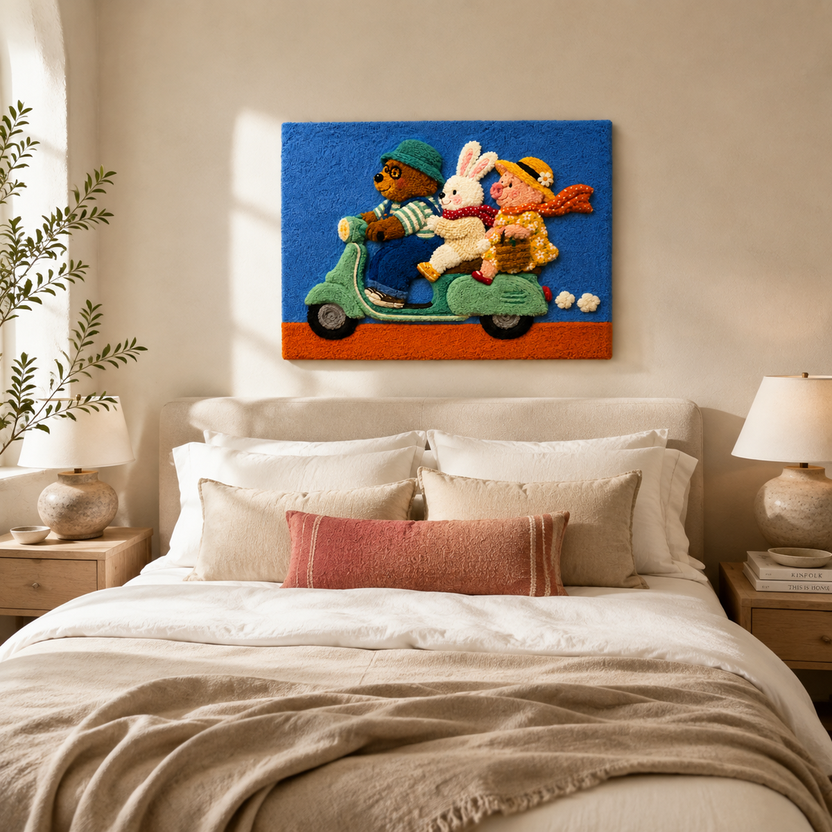 Hewn Earth Scooter Picnic Dash wall art featuring a vibrant, detailed illustration of a scooter and picnic scene in a colorful style