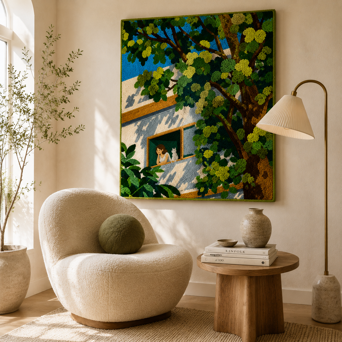 Green Hewn Earth balcony wall art light mounted on a wall, showcasing a vibrant, nature-inspired design for outdoor decor.