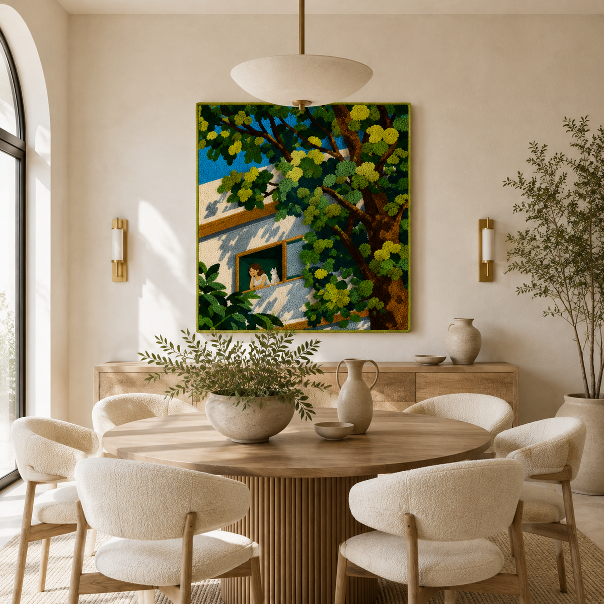 Green balcony wall art light by Hewn Earth, featuring a decorative outdoor lighting fixture mounted on a balcony wall.