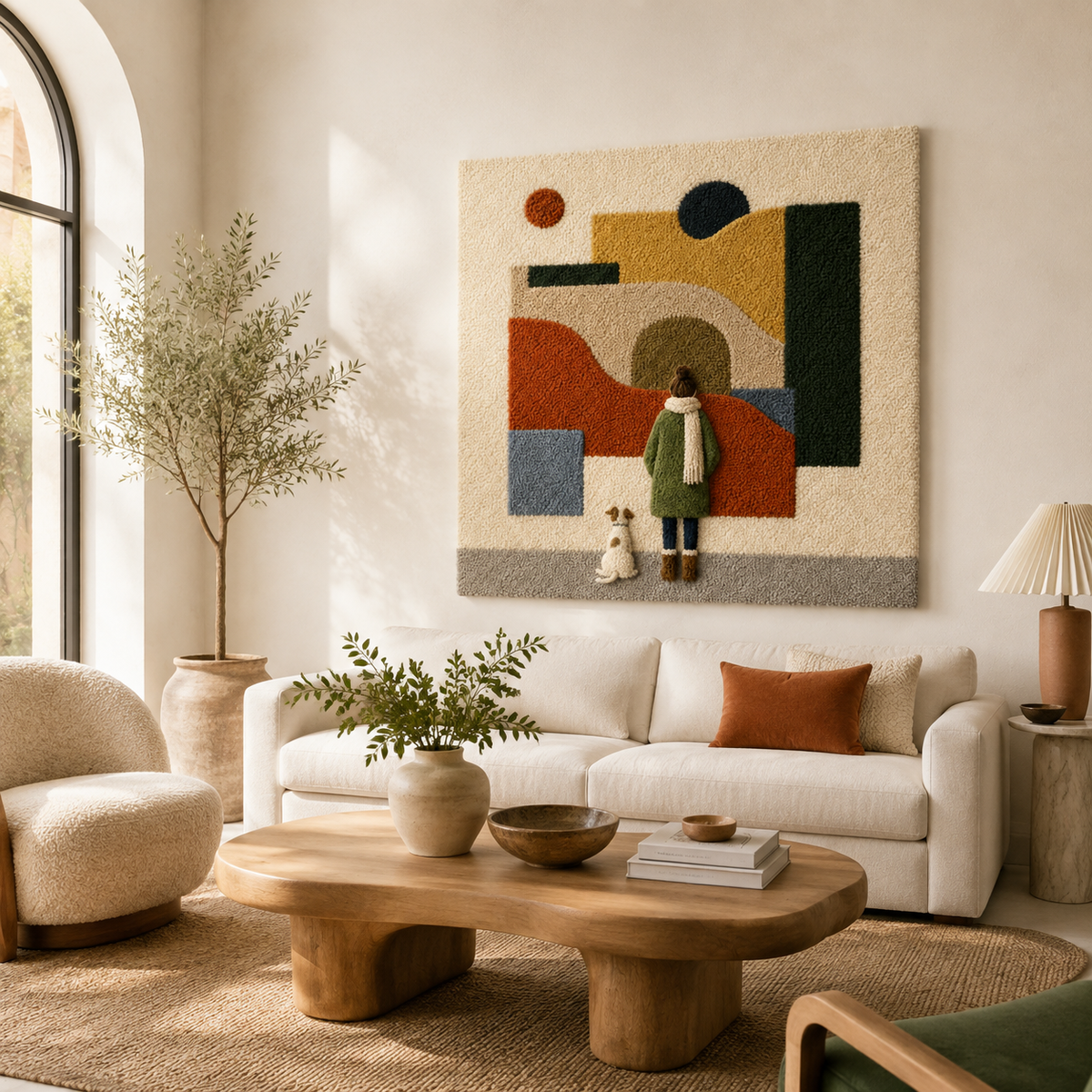 Hewn Earth Gallery Daydream wall art featuring abstract, colorful design displayed on a room wall.