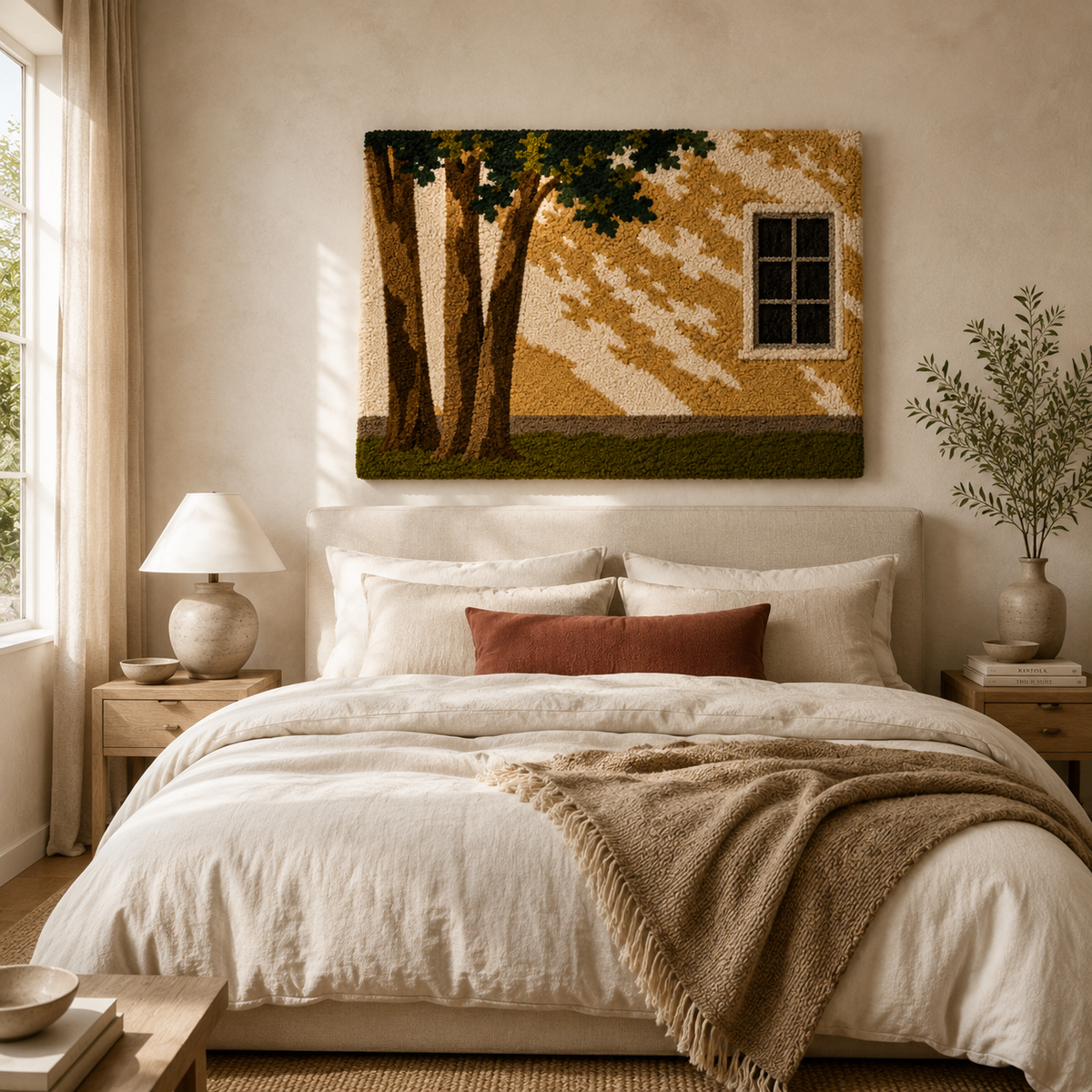 Golden Window Shadows wall art by Hewn Earth featuring abstract golden light patterns on a wall background.