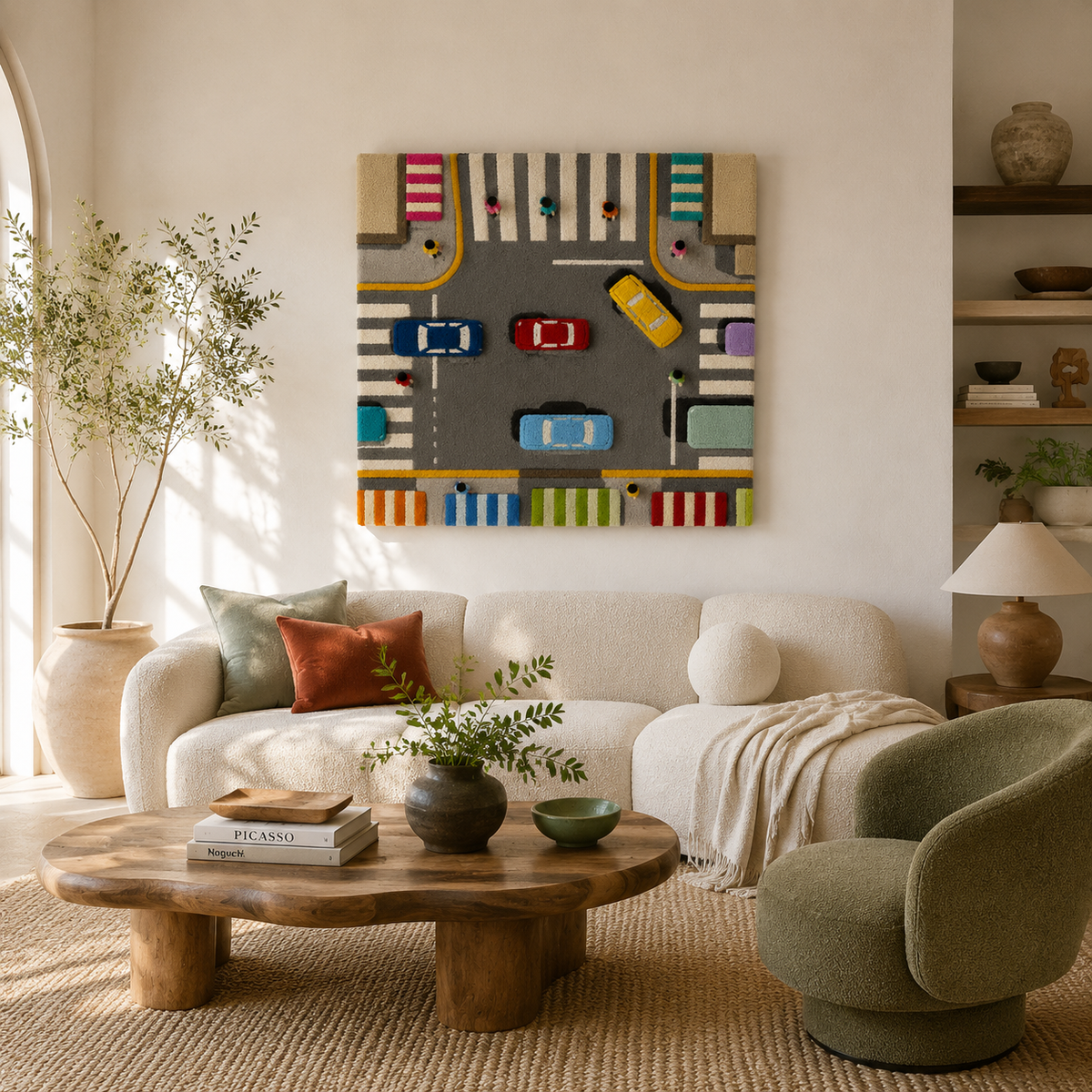 Hewn Earth City Grid Rush wall art featuring a modern urban cityscape with geometric grid design in a sleek, contemporary style.