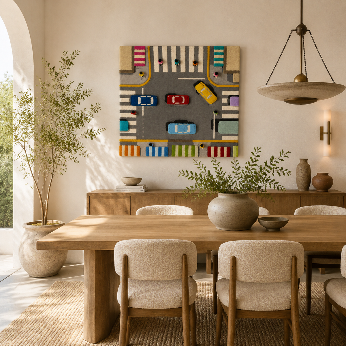 Hewn Earth City Grid Rush wall art featuring a modern urban map design with geometric city grid in neutral tones.