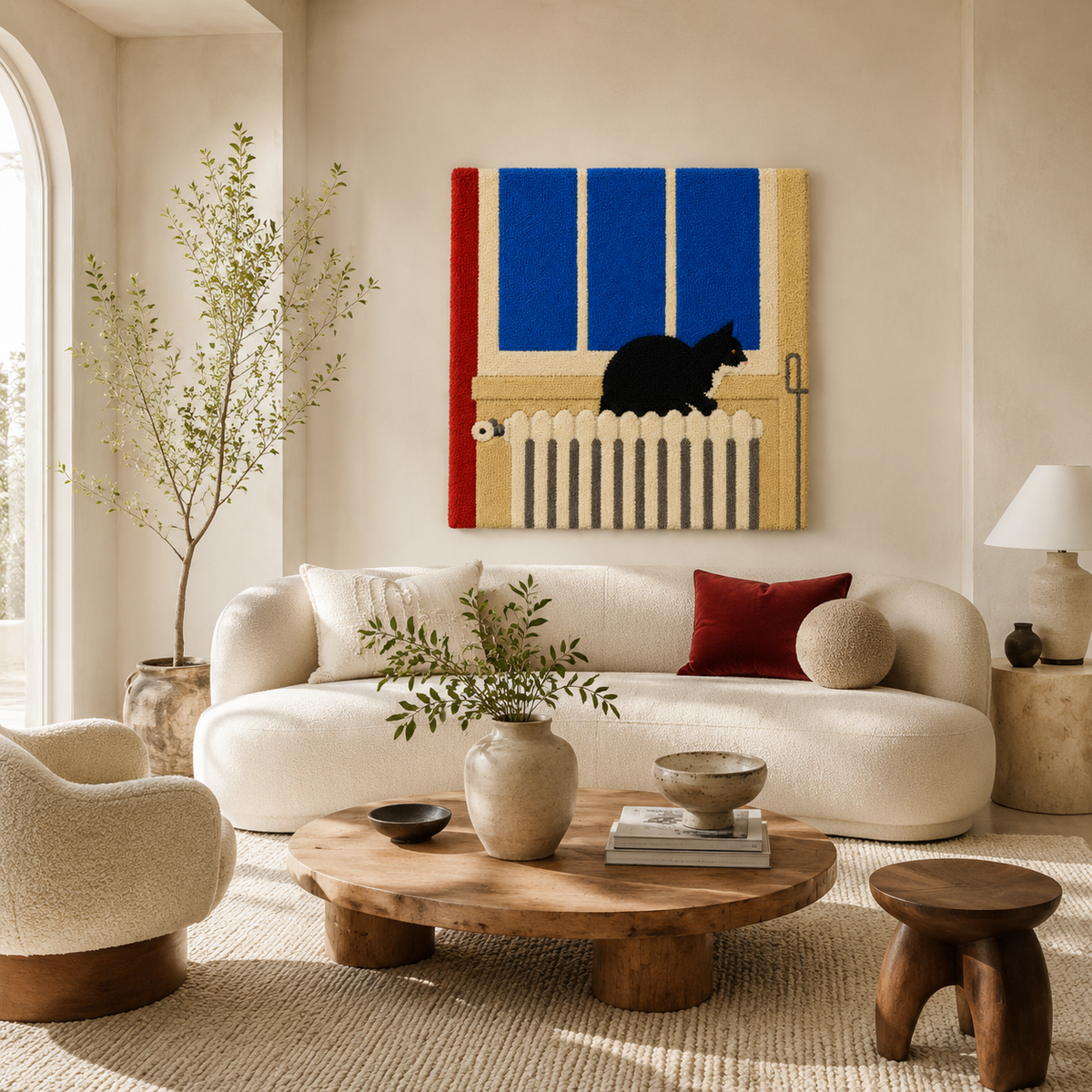 Hewn Earth Radiator Cat Pause wall art featuring a charming cat illustration on a neutral background.