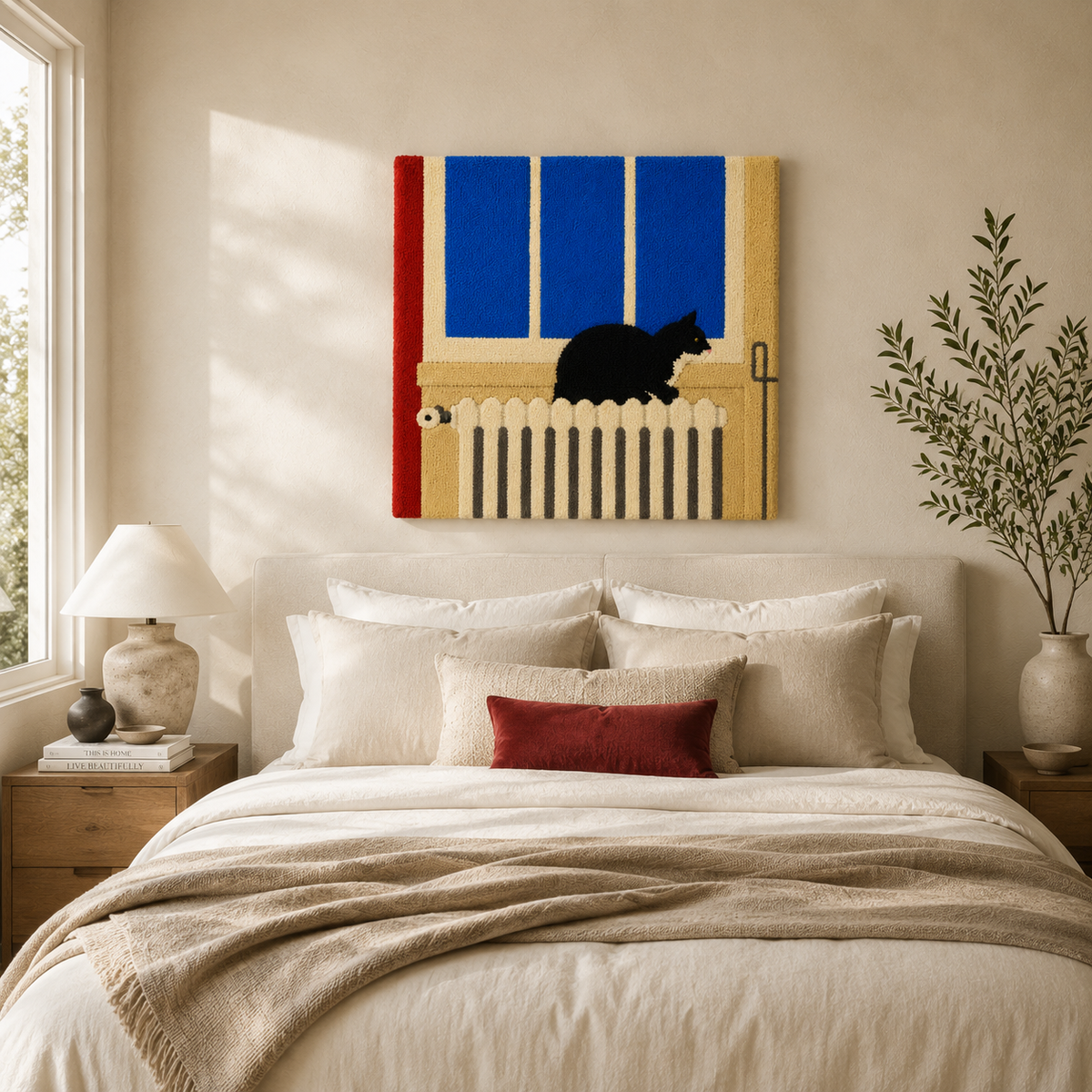 Hewn Earth radiator wall art featuring a modern, abstract design with warm earthy tones and textured details.