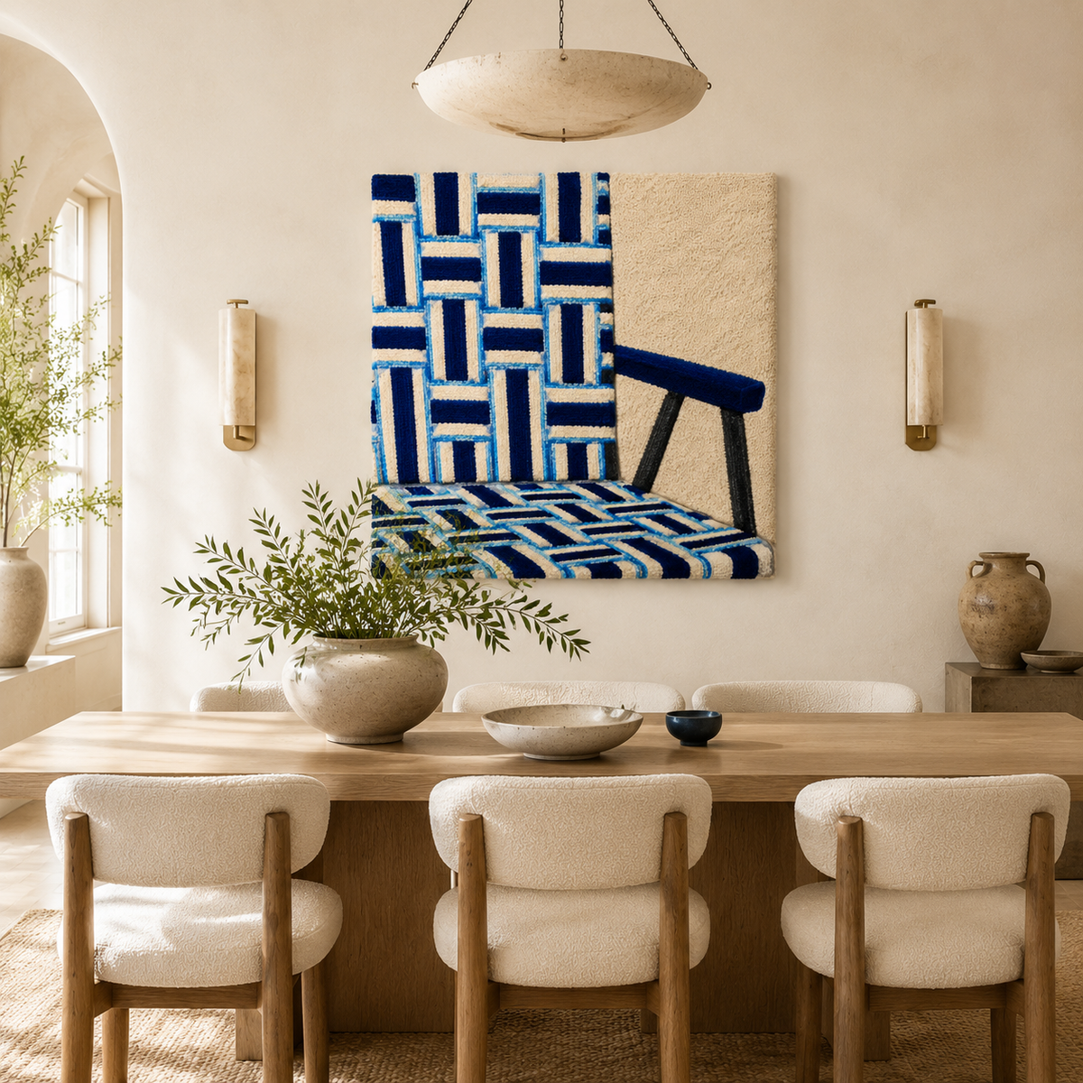 Indigo woven wall art by Hewn Earth featuring textured fabric and intricate patterns, ideal for modern interior decor.
