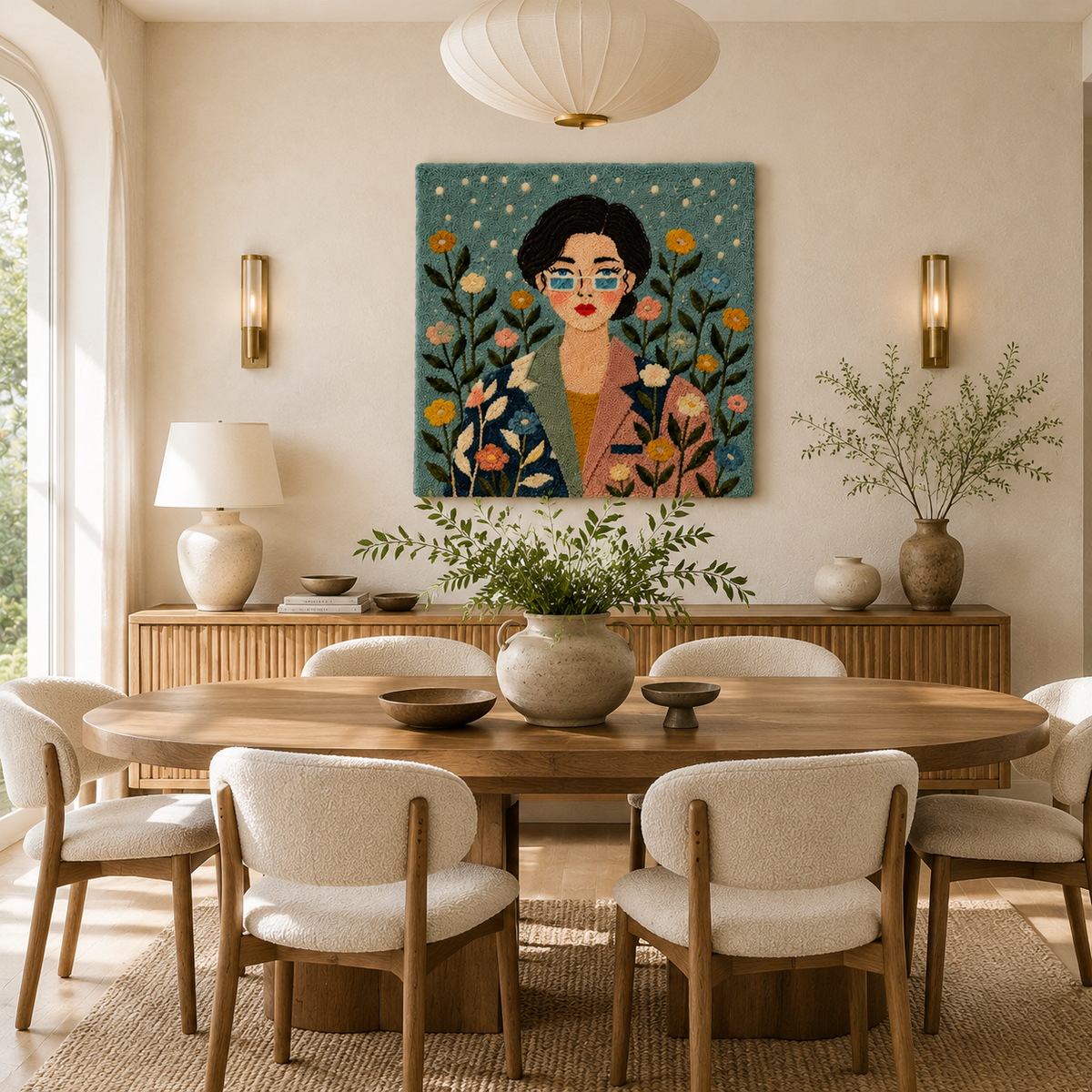 Hewn Earth garden-themed wall art portrait in teal featuring botanical and floral design for outdoor or indoor decoration.