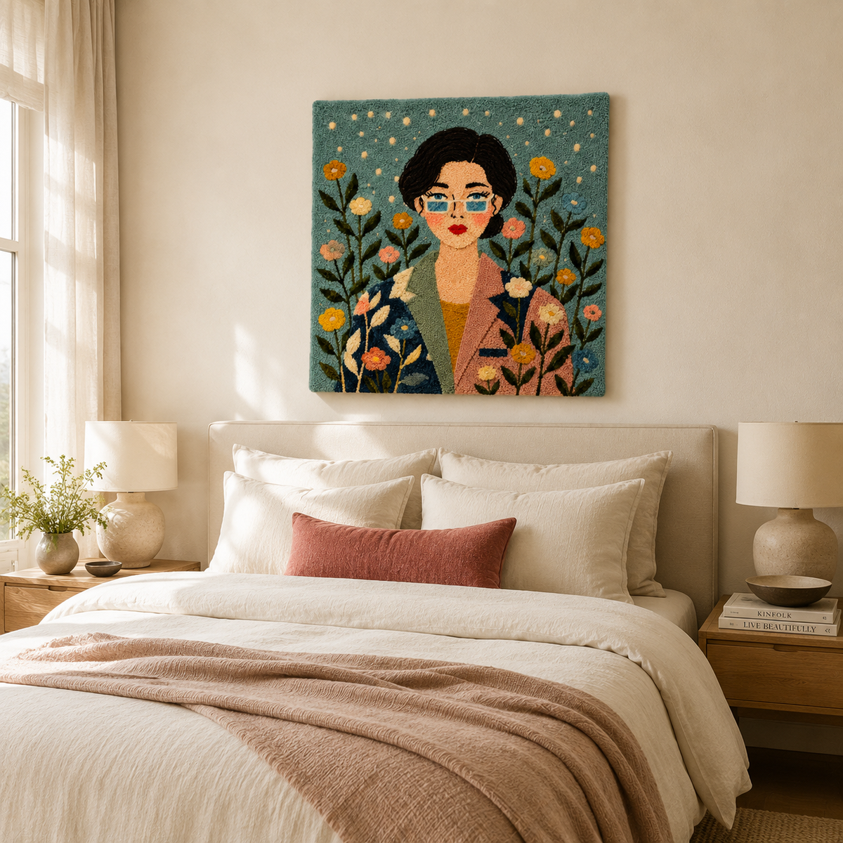 Hewn Earth Garden Portrait Wall Art in teal featuring vibrant botanical design for home decor.