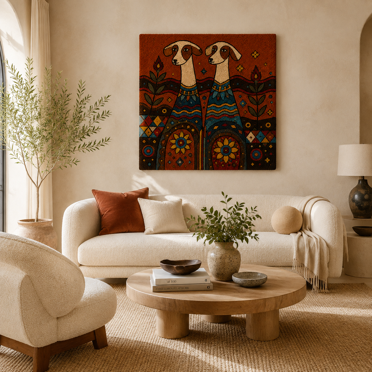 Hewn Earth Twin Folk Hounds wall art featuring two stylized hound illustrations on a neutral background.