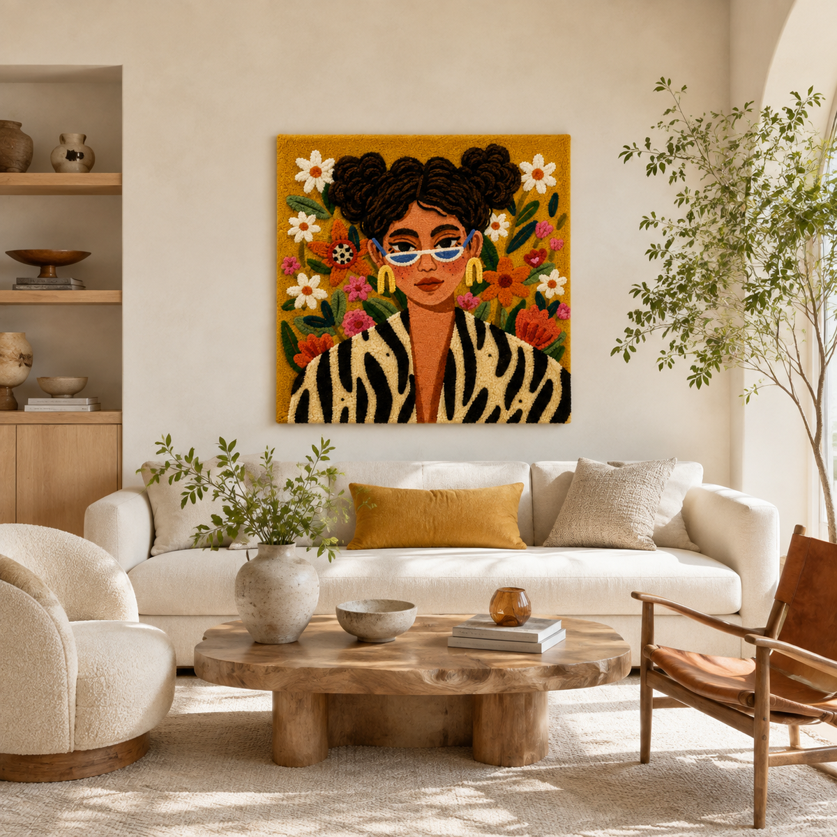 Hewn Earth Zebra Garden Muse wall art featuring a stylized zebra design on a room wall.