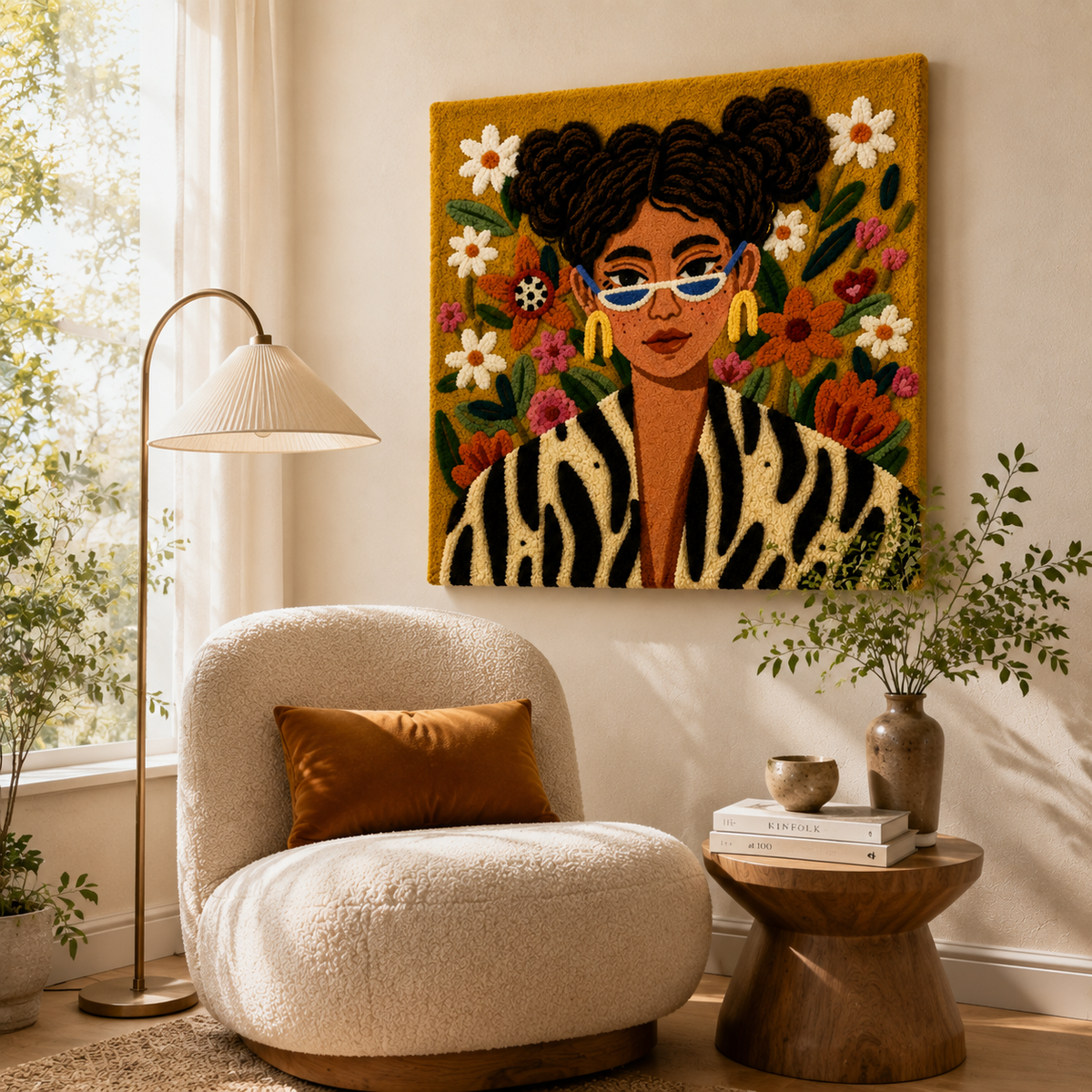 Hewn Earth Zebra Garden Muse wall art featuring a stylized zebra illustration on a textured background.