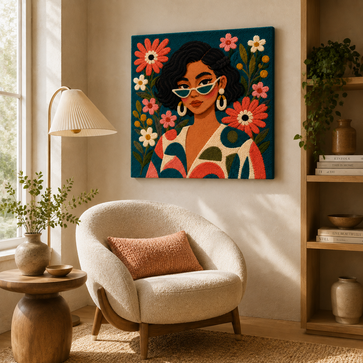 Emerald Flower Gaze wall art by Hewn Earth featuring vibrant green and floral-inspired abstract design on a canvas.